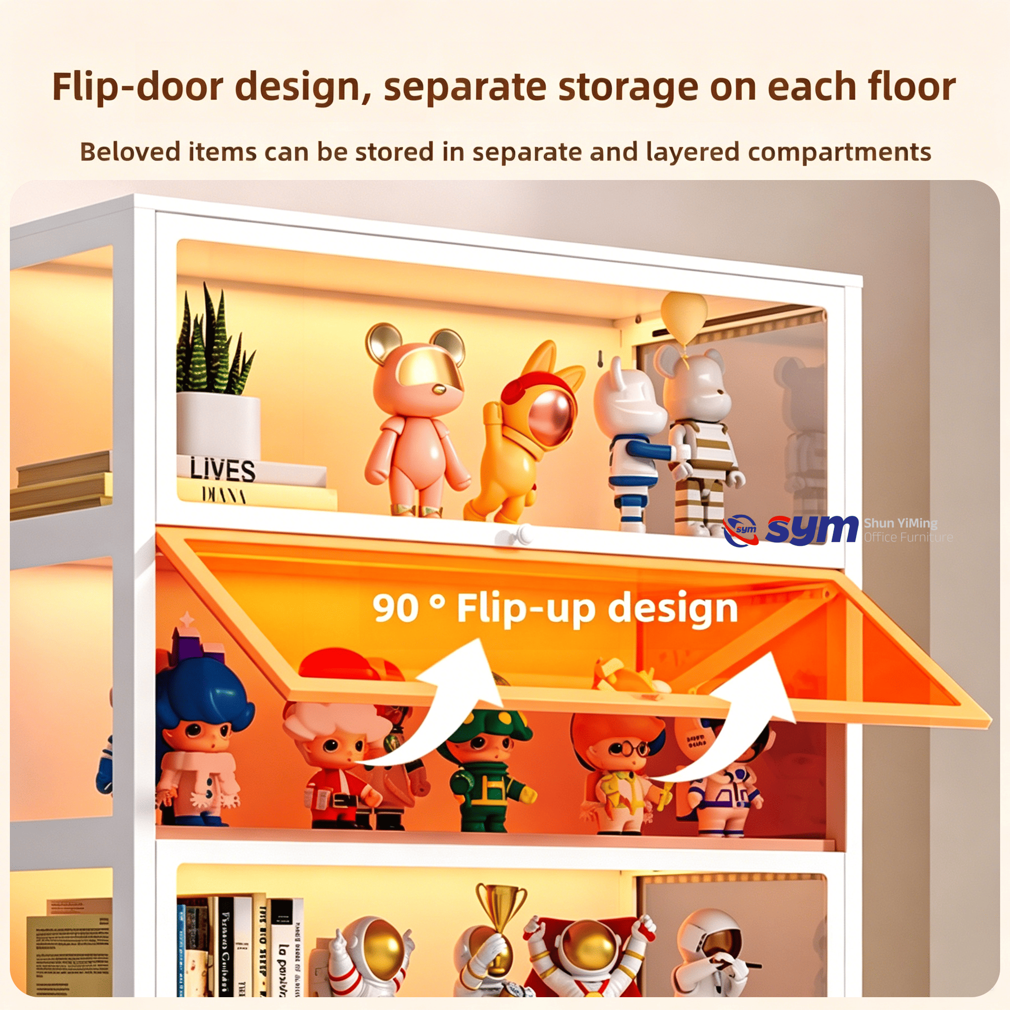 Luxury Metal Frame Glass Display Cabinet with Light Strip, Elegant Action Figure Showcase for High End Collectible