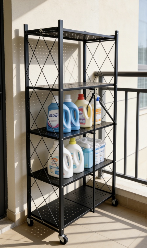 Wholesale Steel Mobile Microwave Folding Storage Shelf Floor Multi-Storey Balcony Storage Multiple Sizes