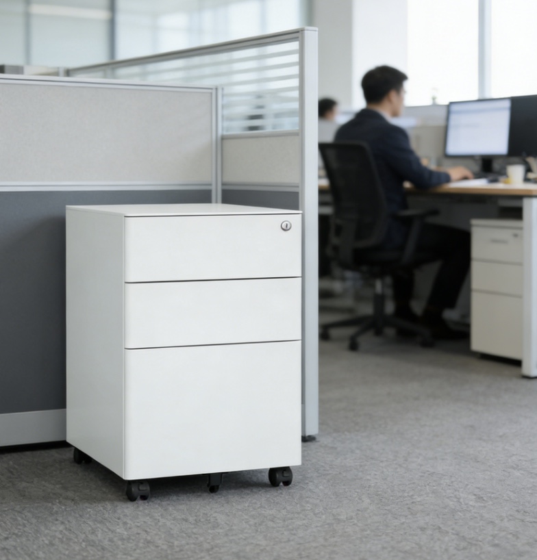 White Metal Pedestal Cabinets Movable File Storage Simple Steel Storage Furniture Drawer Office Furniture Cabinet File Cabinet