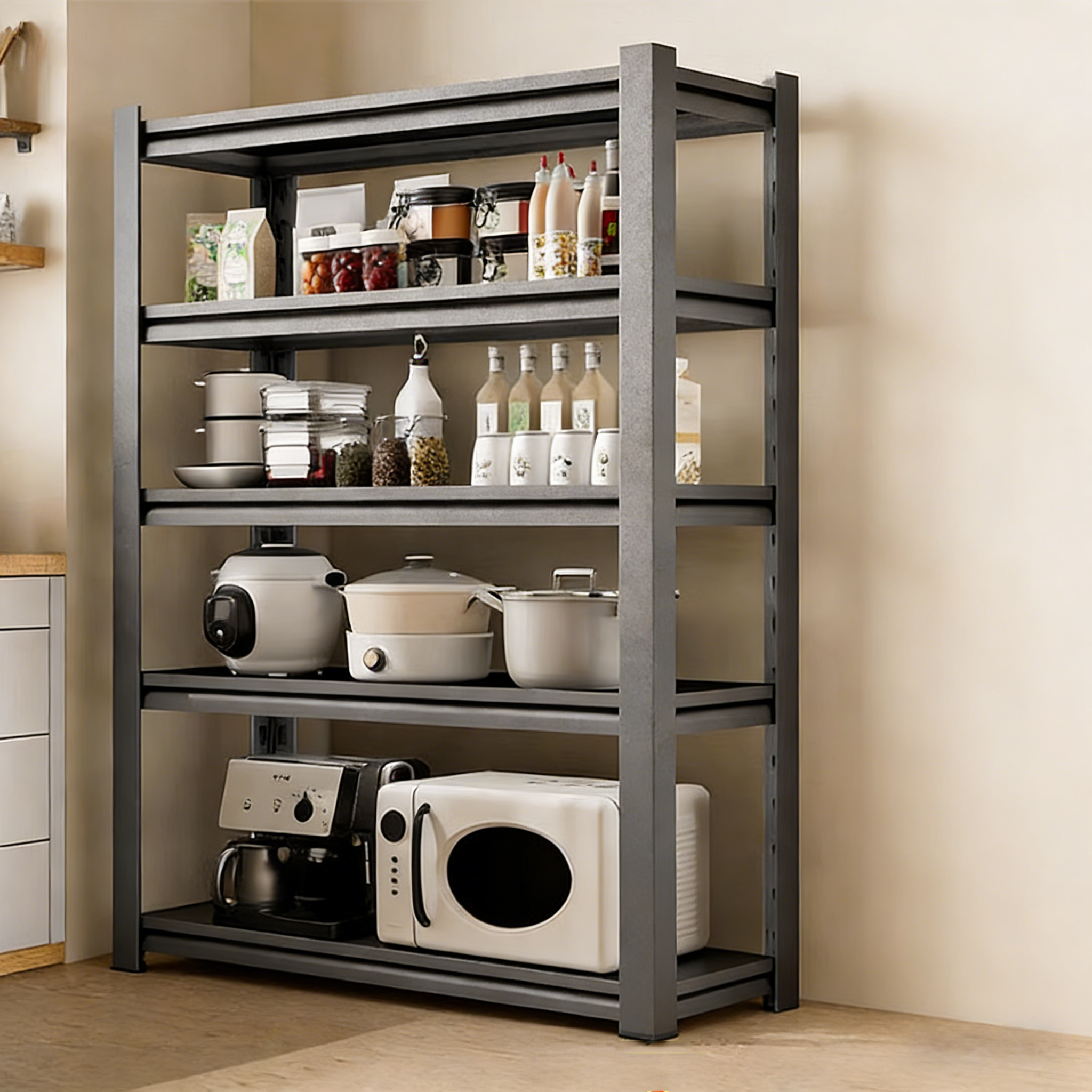 Wholesale 100KG Load Household 3 4 5 Tiers Shelf Metal Steel Boltless Shelving Kitchen Rack