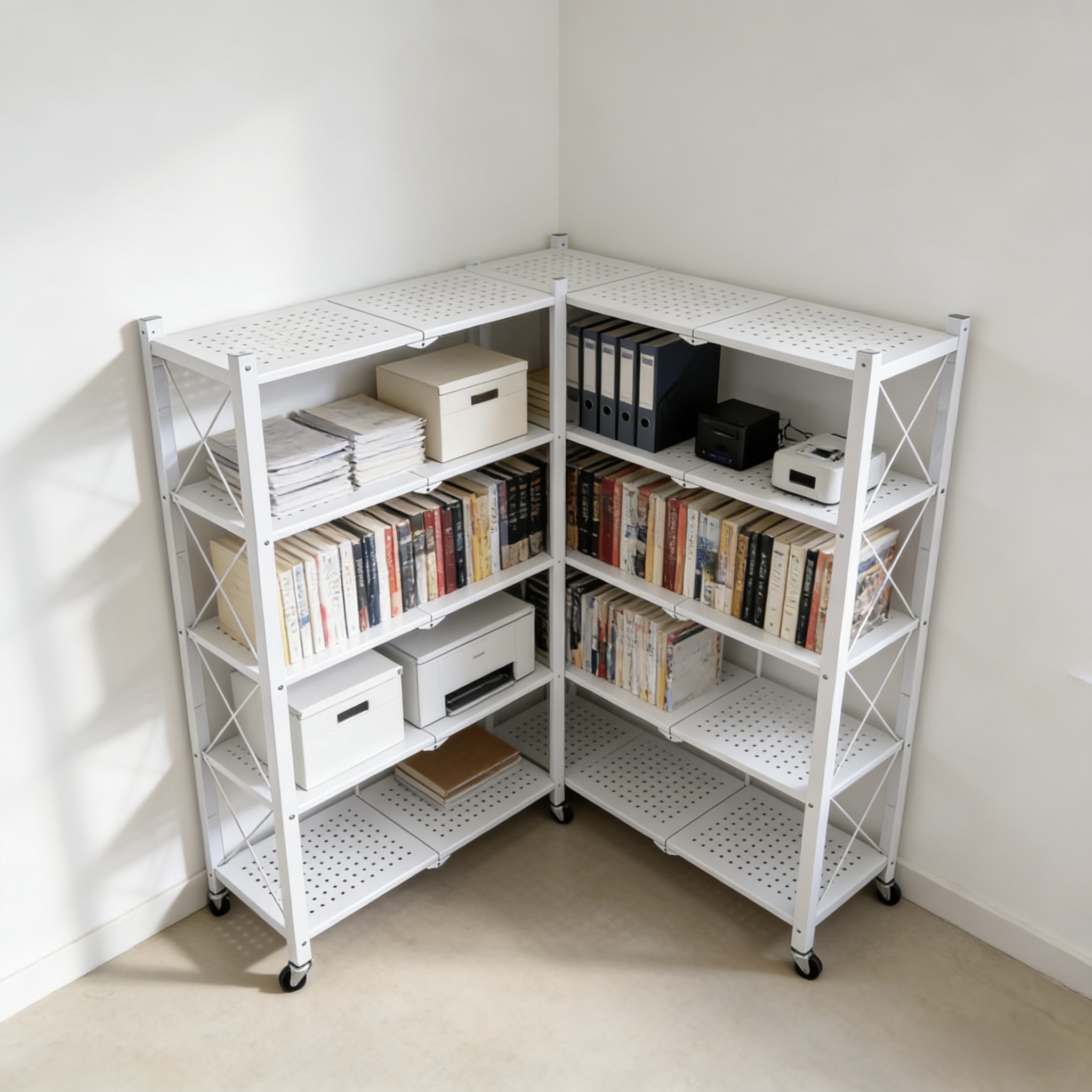 Home Kitchen Metal Folding Storage Shelf Racks With Universal Wheels 4-tire Estantes Foldable Folding Removable Shelves