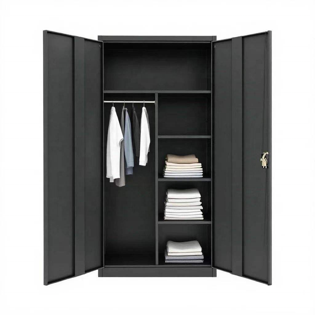 Modern Lockable 2-Door Steel Storage Locker Cabinet Metal Wardrobe for School Office Bedroom Hotel or Gym Use