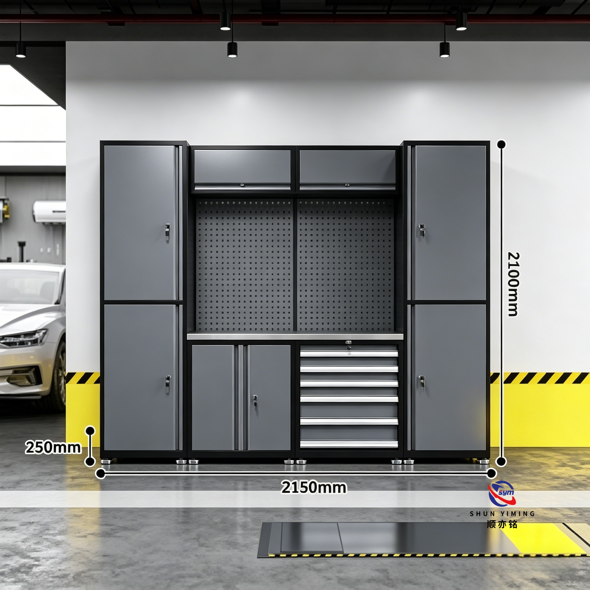 Seamless Combined Metal Workbench, Modular Storage System with Heavy Duty Tool Cabinets for Workshop Lab