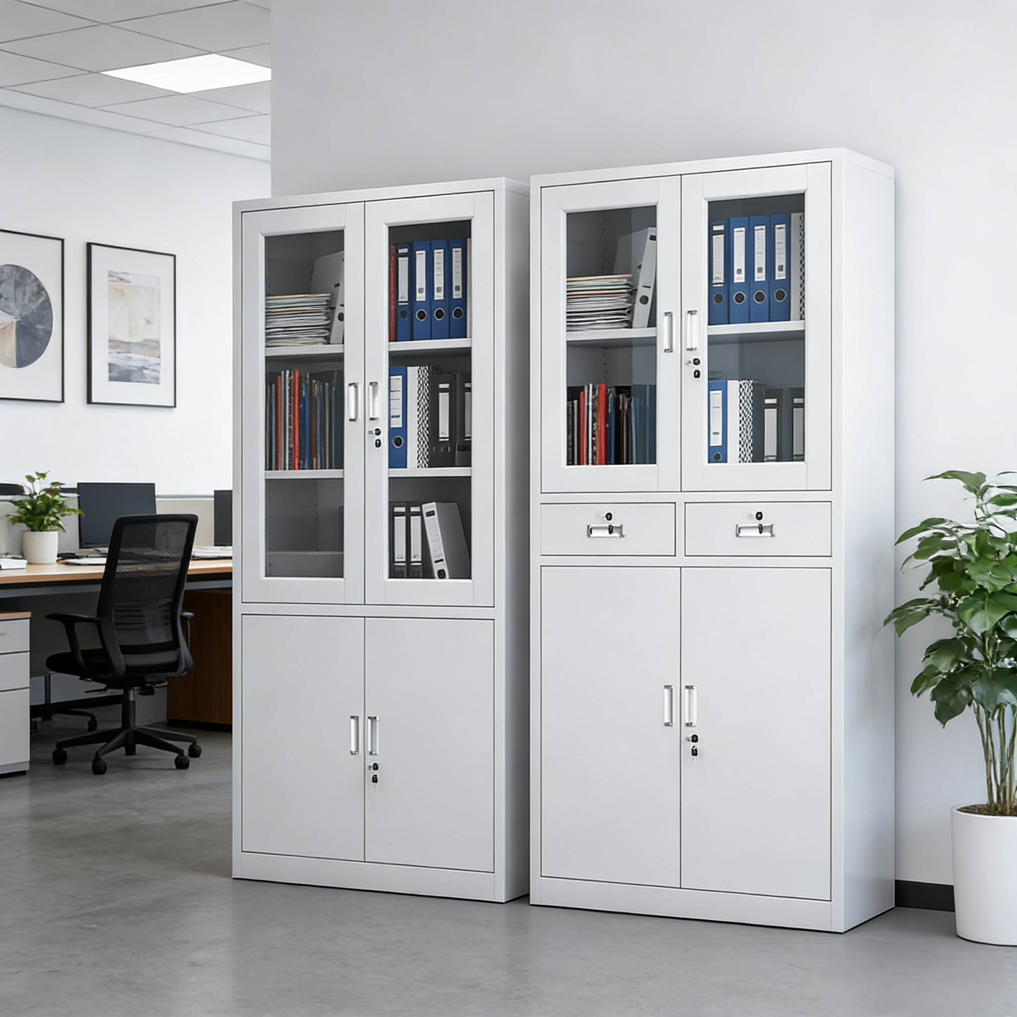 Metal Office File Cabinet with 2 Doors and Steel Drawers Storage Drawer Chest for Office Equipment Organization