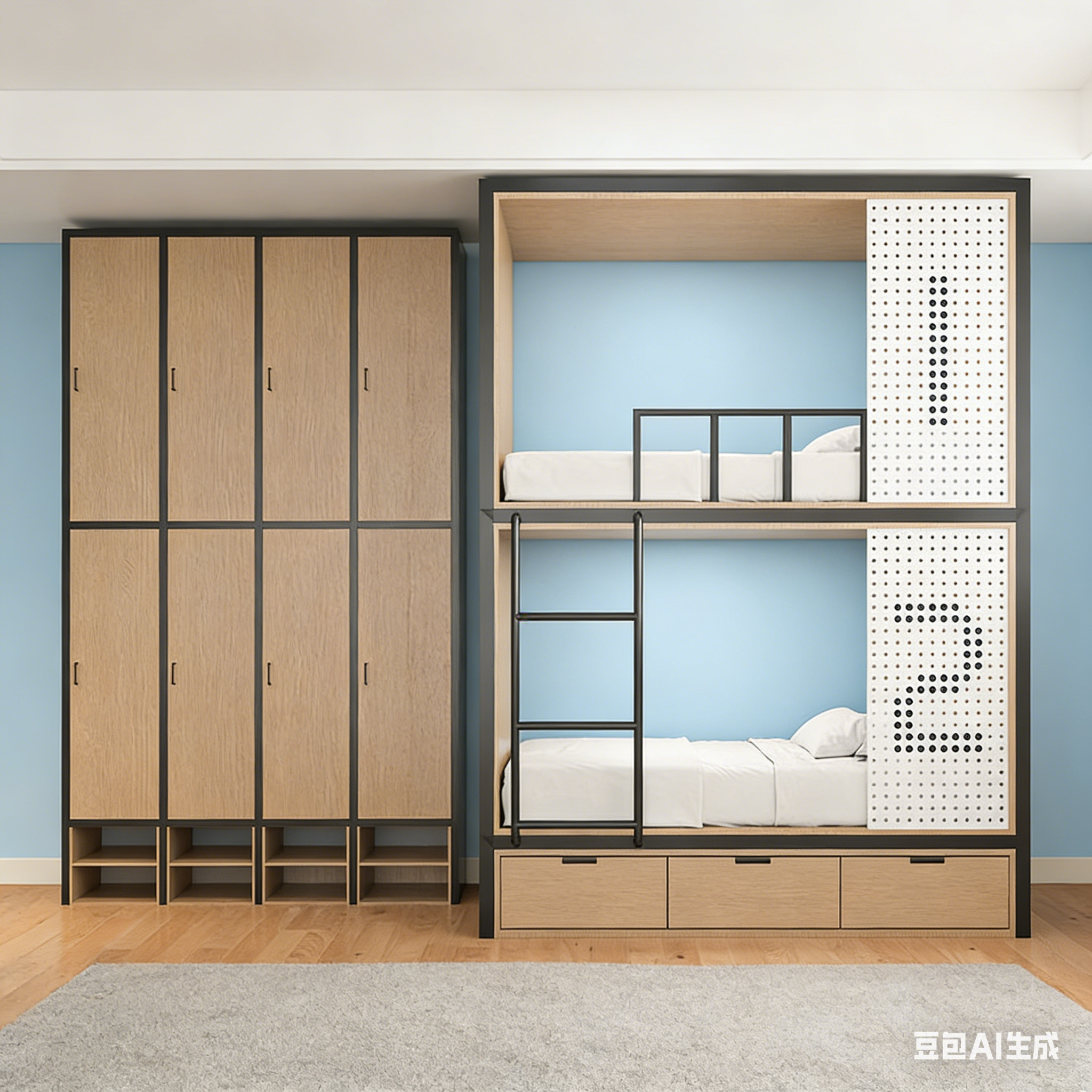 Modern High-Low E-Sports Feature Wood Space Capsule Design Metal Bunk Bed for School Dormitory Apartment Youth Hostel Hotel