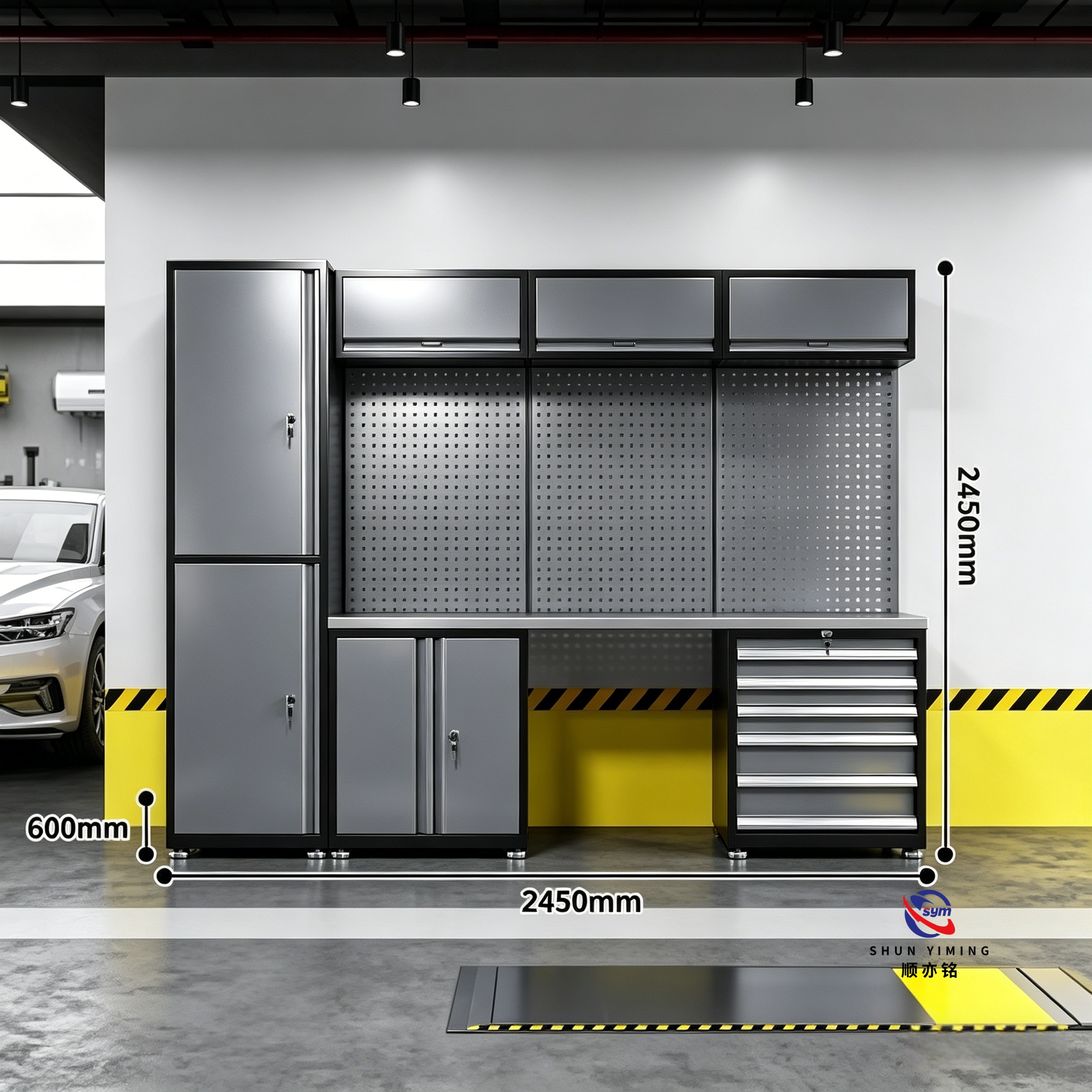 Professional Combined Steel Workstation, Modular Tool Station with Large Work Surface & Pegboard Organizer