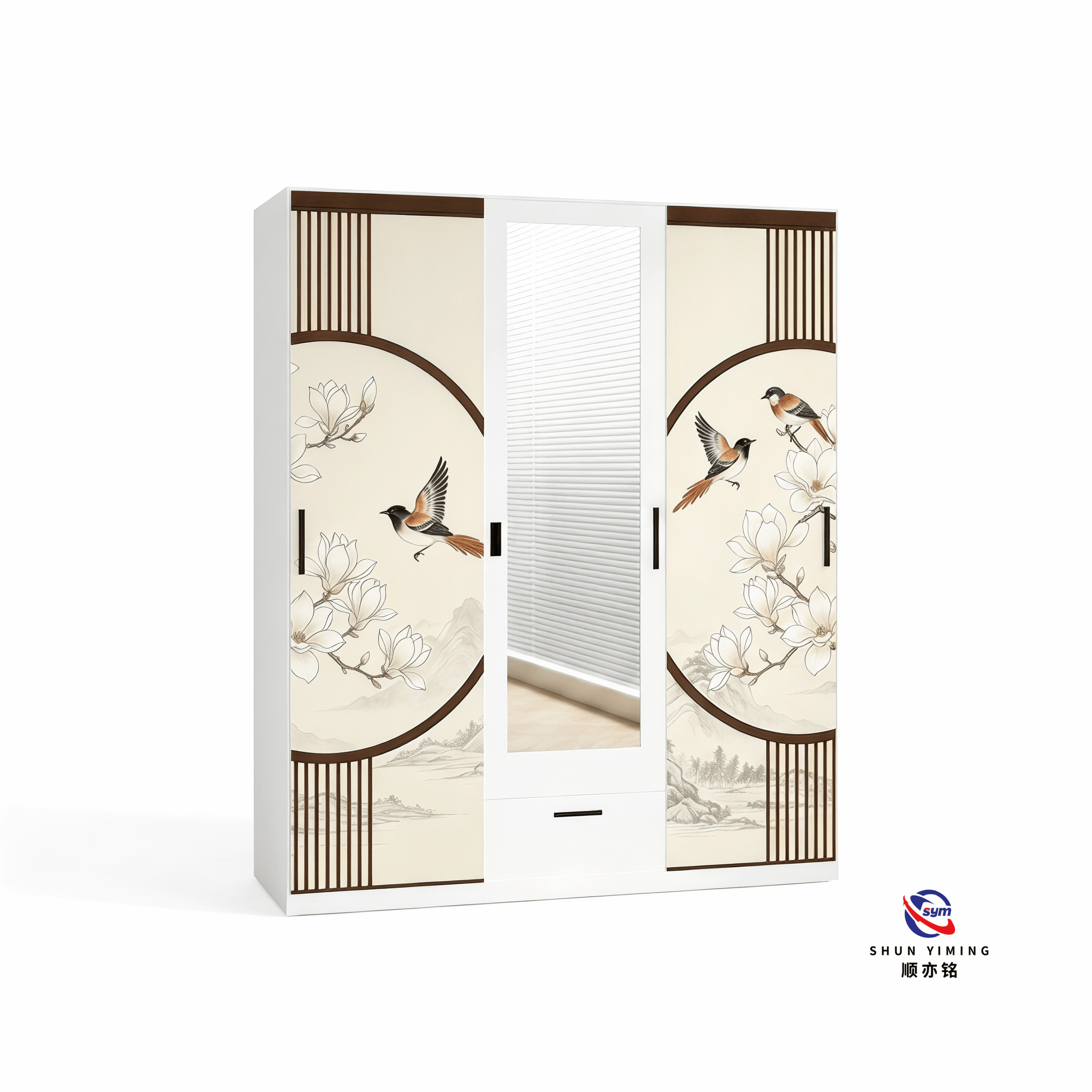 High Grade Cold Rolled Steel Printed Wardrobe, Rust-resistant Metal Clothes Storage Cabinet with Graphic Design