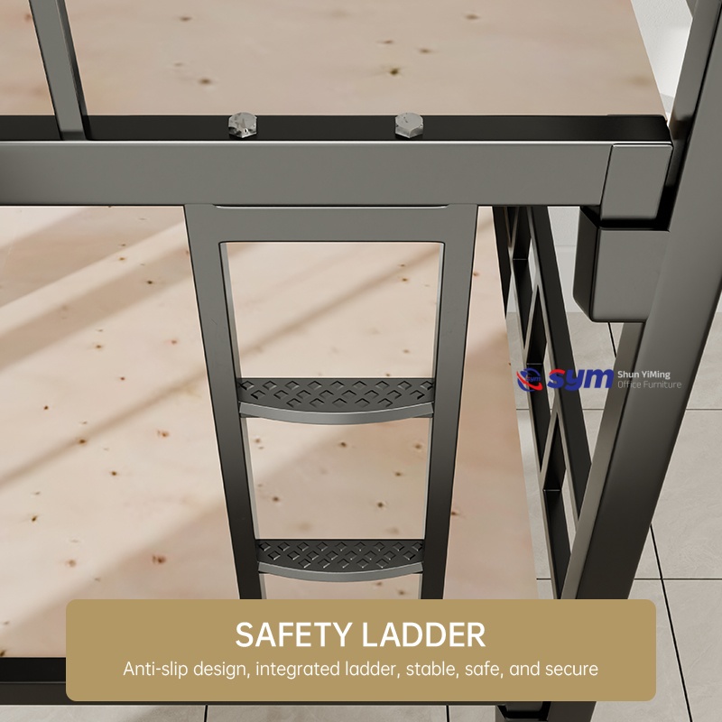 Multi-functional Metal Bed Frame for Dormitory, Space Saving Steel Platform Bed Base with Integrated Desk Space