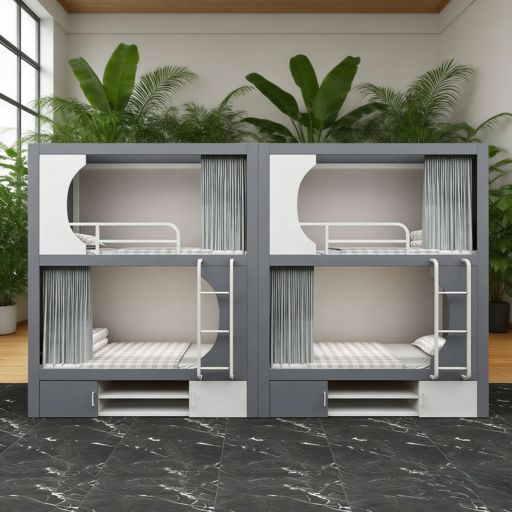 Hot Selling Customize Double Bunk Bed Sound Proof Loft Bed with Curtain Side Ladders for Dormitory Hotel Apartment Hotstel