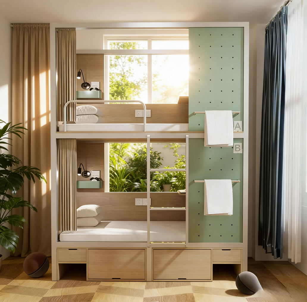Durable Noise-Free Child Loft Bed with Soundproof Curtains Side Ladders and Staircase Dormitory Metal Bunk Bed with Storage