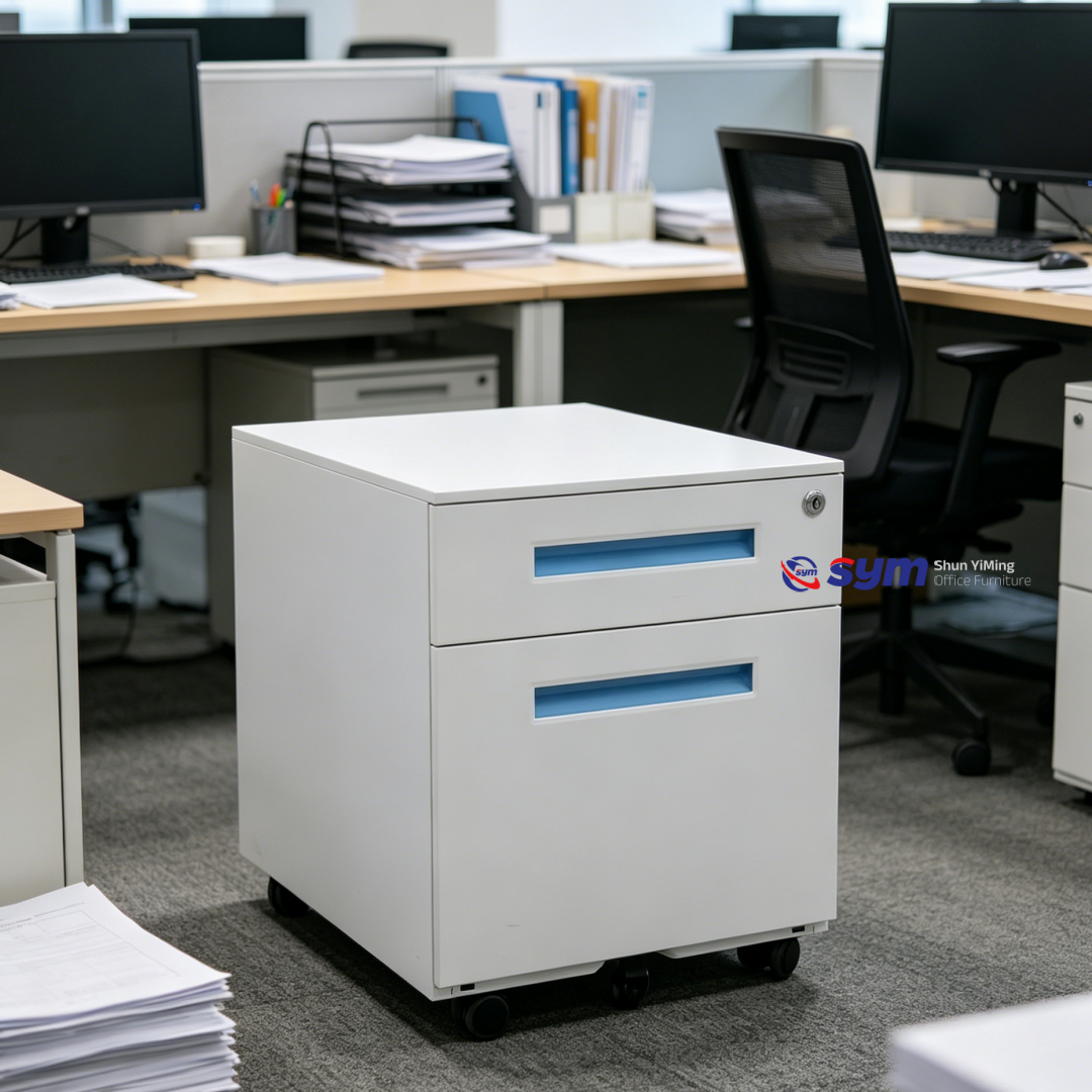 High End 3 Drawer Metal Mobile Pedestal, Luxury Steel Under Desk Storage Cabinet with Soundproof Drawer Buffer Mat