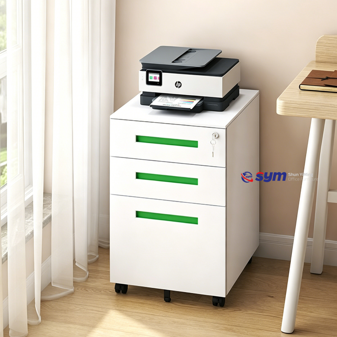 Durable 3 Drawer Metal Mobile Pedestal, Steel Under Desk Cabinet with Interlocking System for Financial Document