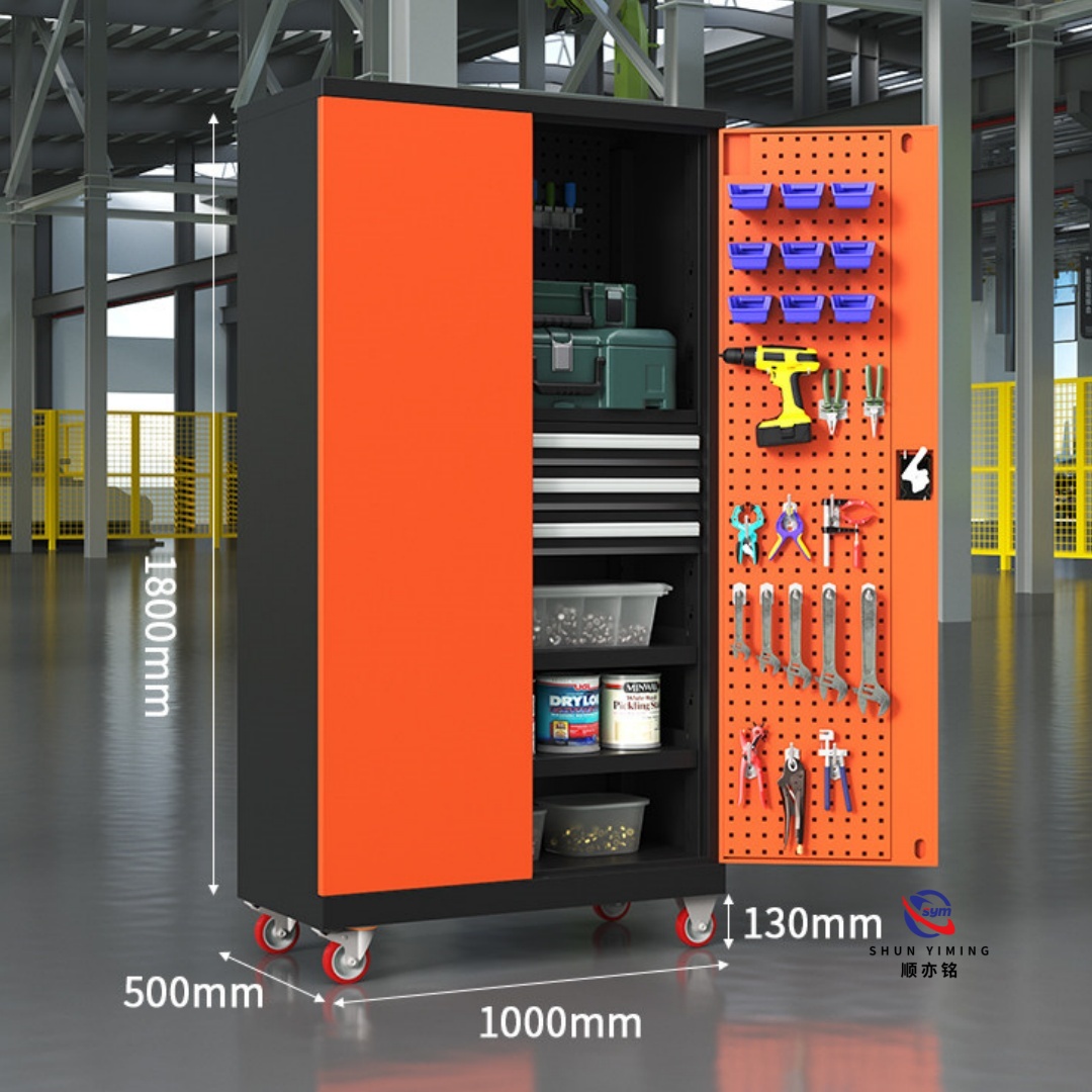 Smooth Slide 3 Drawer Steel Tool Cabinet with Lock, Heavy Duty Metal Workshop Storage Wardrobe with Pegboard Door