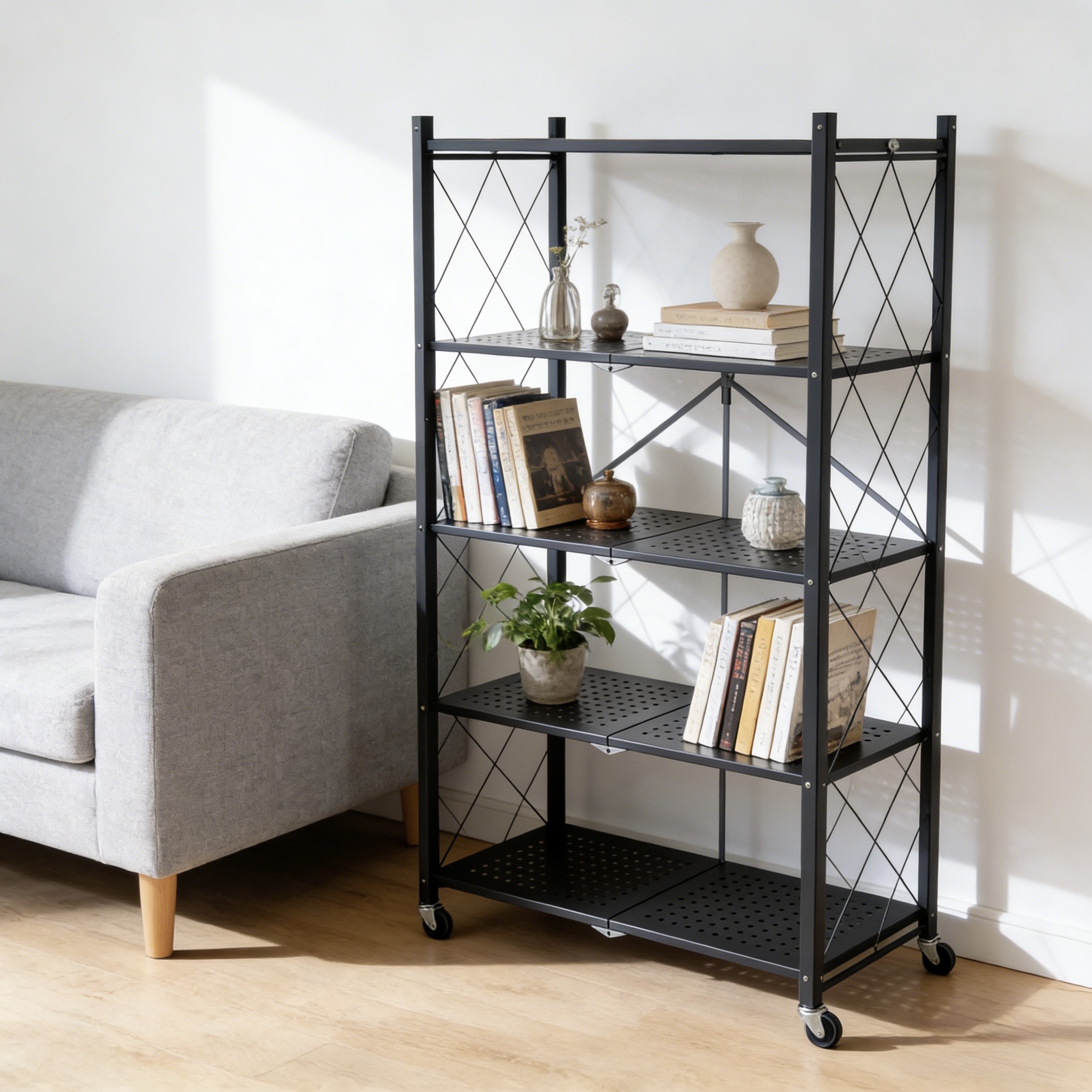 Multifunctional Metal Kitchen Storage Shelf with Sturdy Tiers for Pots Pans Spice Jars & Dishes Maximizing Countertop Space