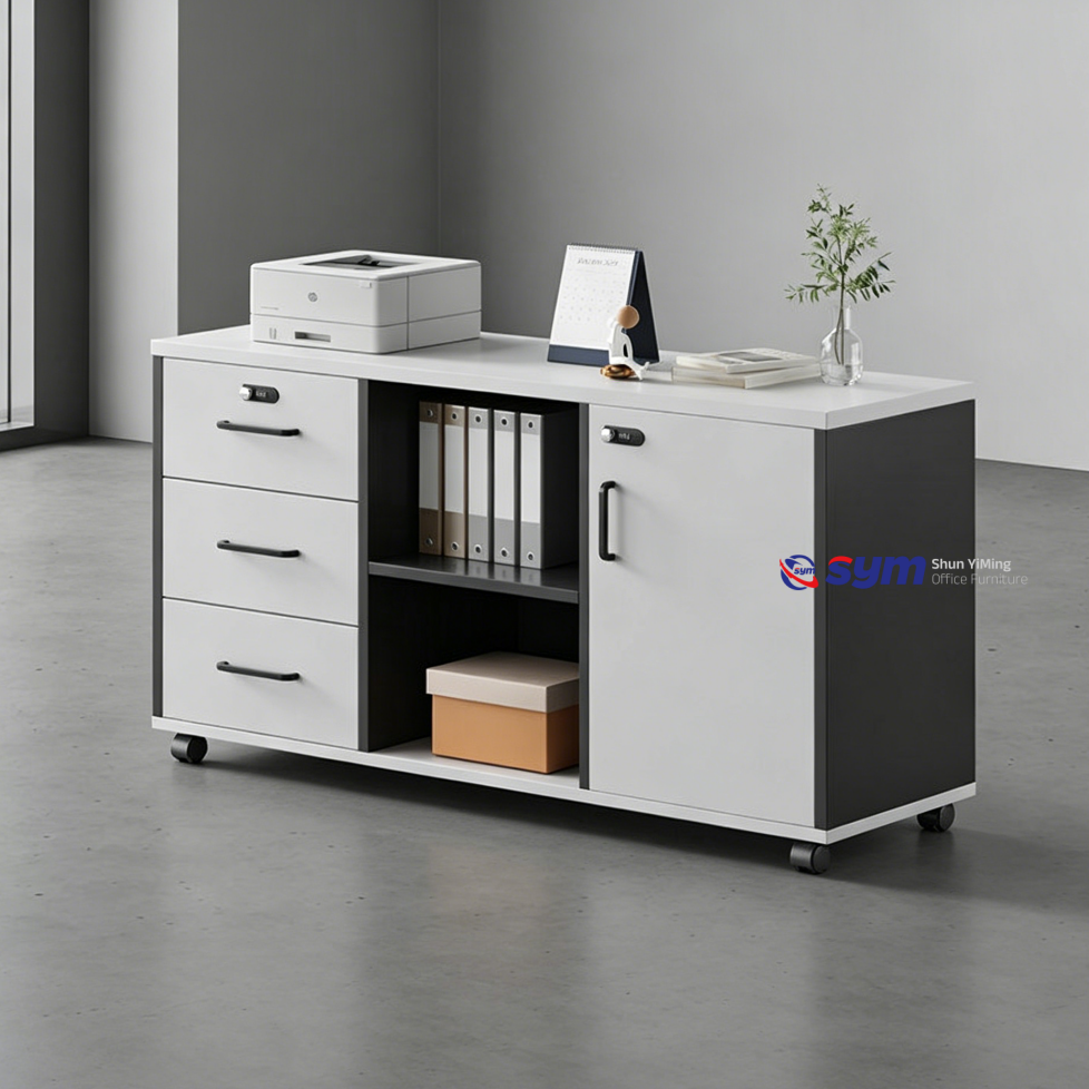 Space Saving 3 Drawer Steel Mobile Pedestal, Heavy Duty Under Desk Metal Filing Cabinet with Master Key Lock System