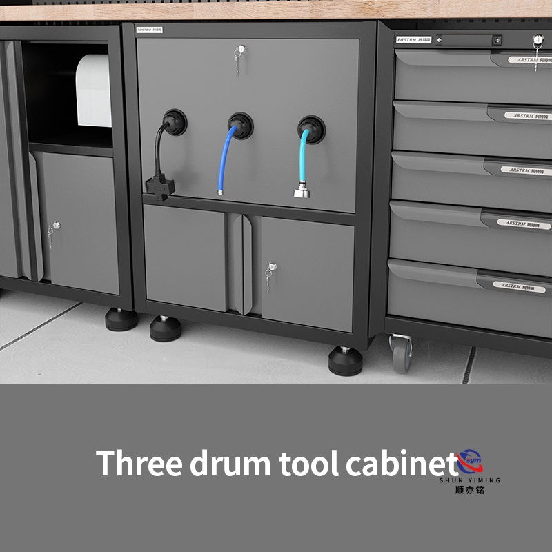Modular Steel Workbench System, Professional Combined Tool Station with Pegboard & Storage Cabinets for Garage