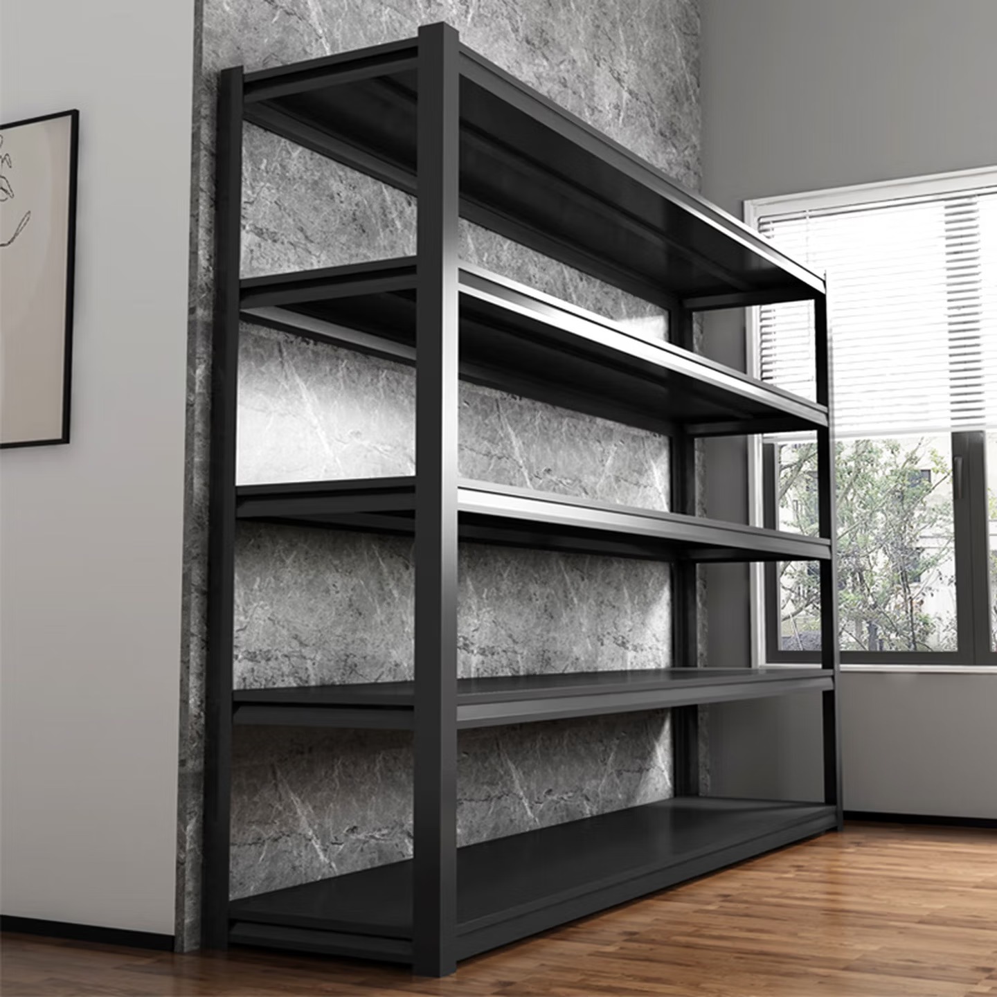 Durable Black Metal Storage Rack Cold Rolled Steel Shelving Unit for Industrial Warehouse Adjustable Metal Storage Rack