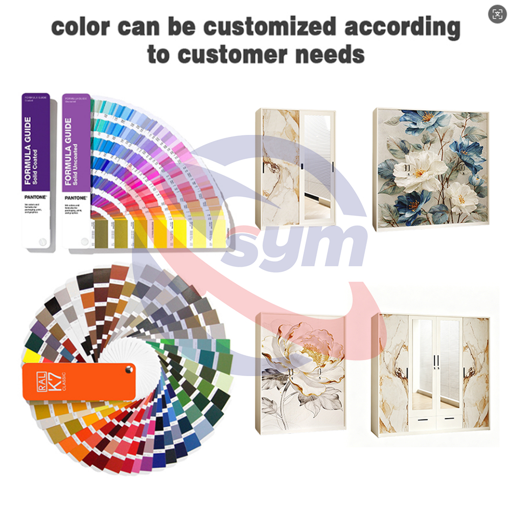 Printed Steel Wardrobe with Safe Box Inside, High Security Metal Bedroom Clothes Cabinet with Flower Pattern Door