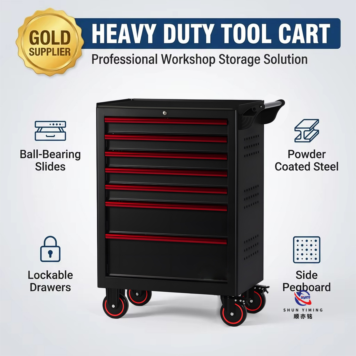 Top Rated Heavy Duty Steel Tool Cabinet, Rolling Metal Mobile Trolley with High Loading Capacity for Factory