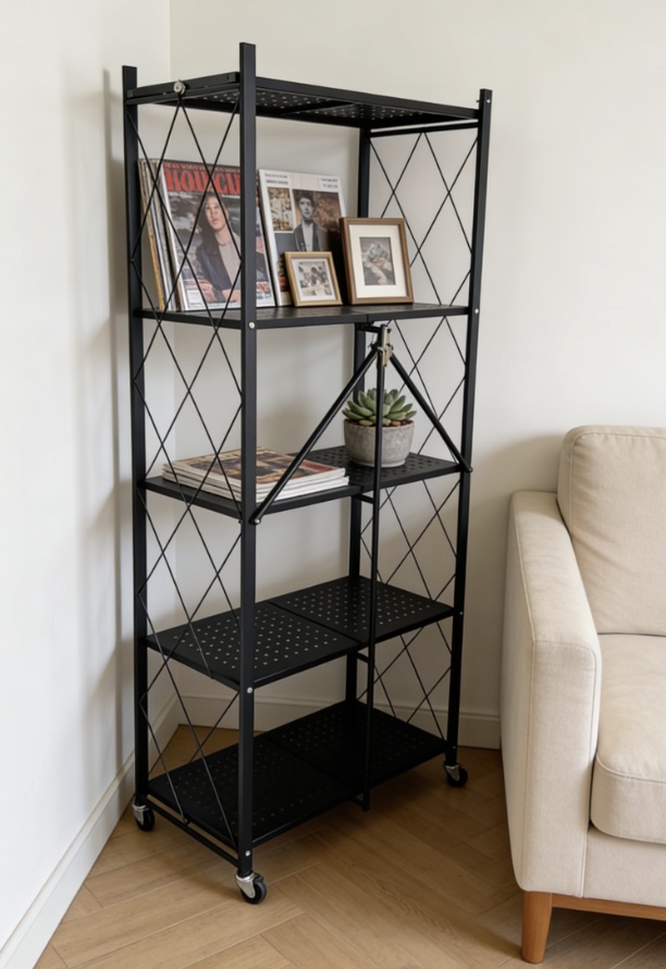 Metal Multi-Layer Free Foldable Oven Pot Board Rack Household Storage for Kitchen Pots Living Room for Floor-to-Ceiling