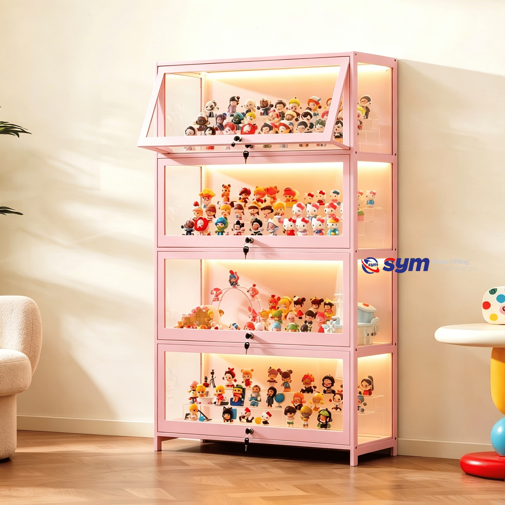 Anti-shatter Tempered Glass Display Cabinet for Action Figures, Sturdy Steel Frame Metal Curio Cabinet with Lock