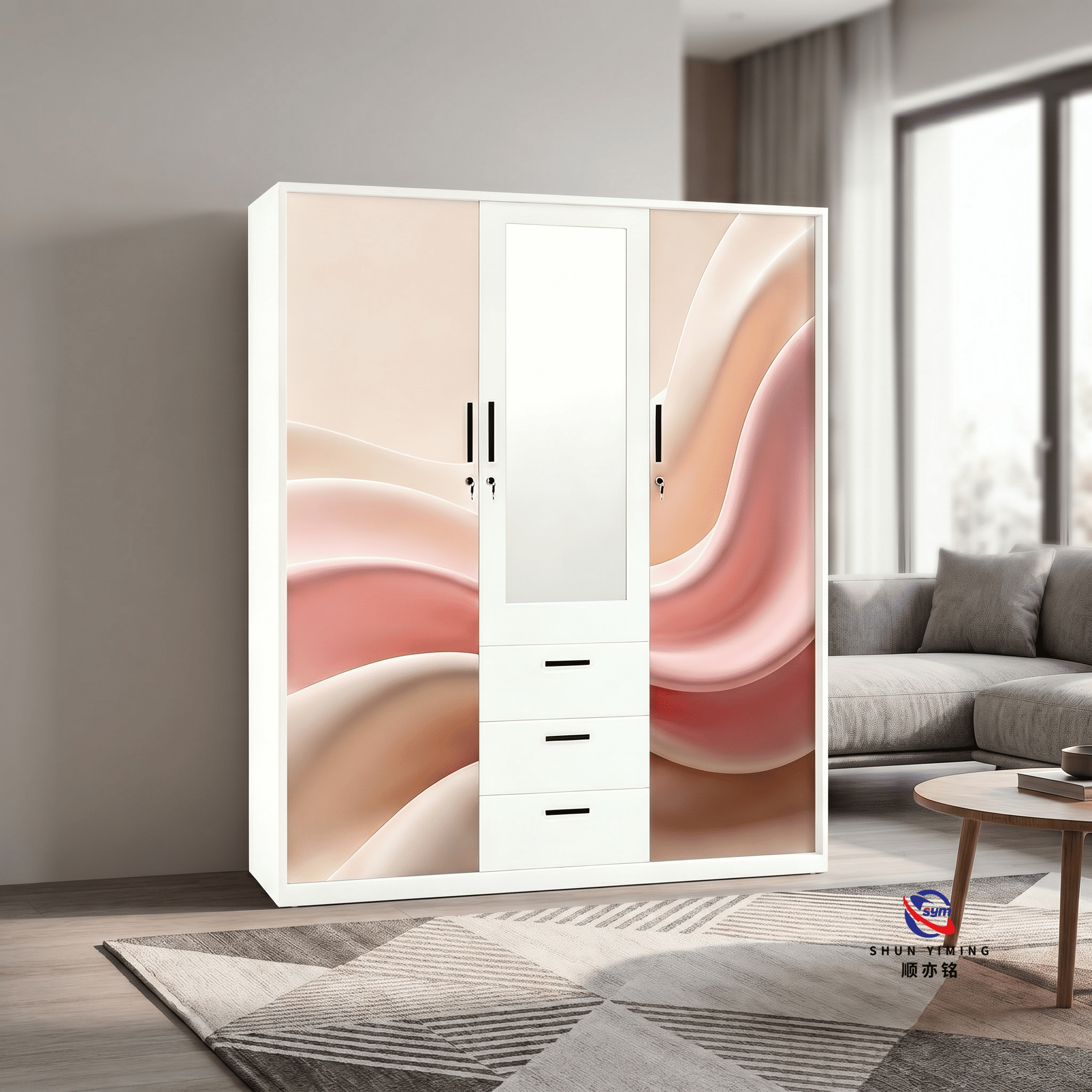 Stylish Floral Printed Steel Clothes Cabinet, Heavy Duty Metal Wardrobe with Custom Graphic Doors for Home Bedroom