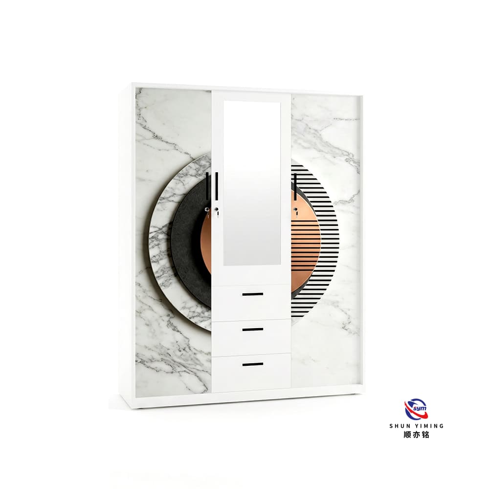 Printed Steel Wardrobe with Safe Box Inside, High Security Metal Bedroom Clothes Cabinet with Flower Pattern Door