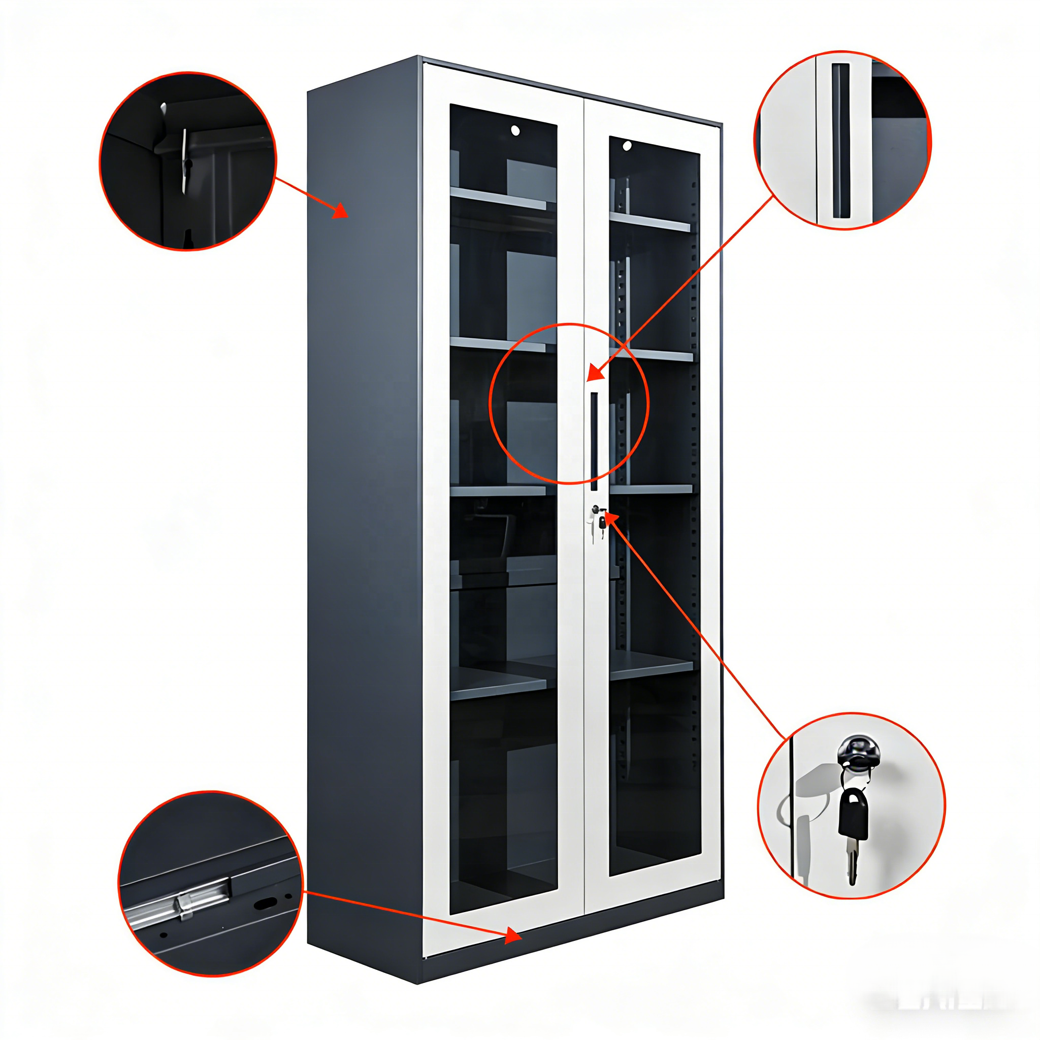 Commercial Steel Filing Cabinet with Swing Glass Door Durable Steel Cupboard with Glass Front for Office Storage