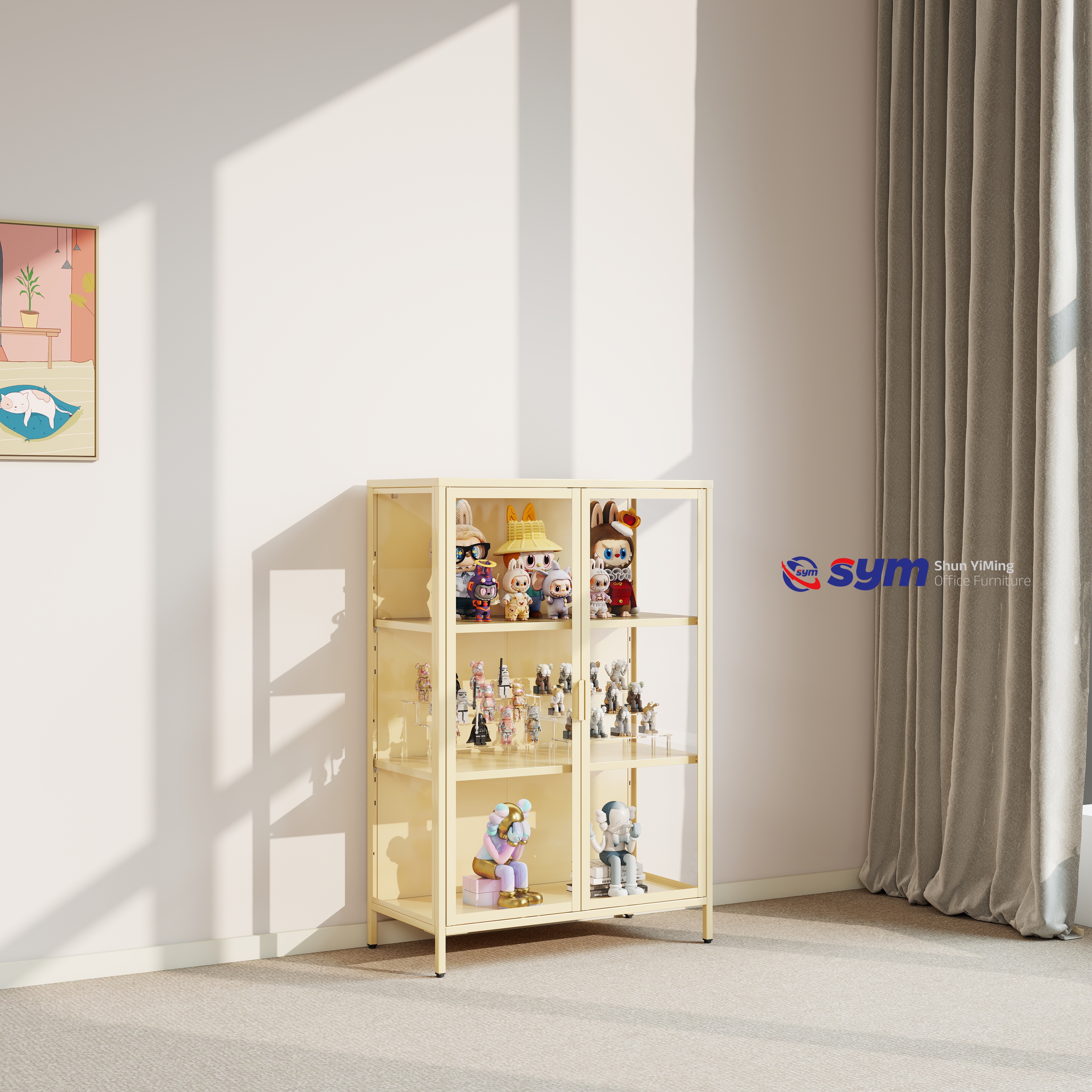 High Load Bearing Glass Display Cabinet with Metal Frame, Sturdy Action Figure Showcase with Adjustable Hardware