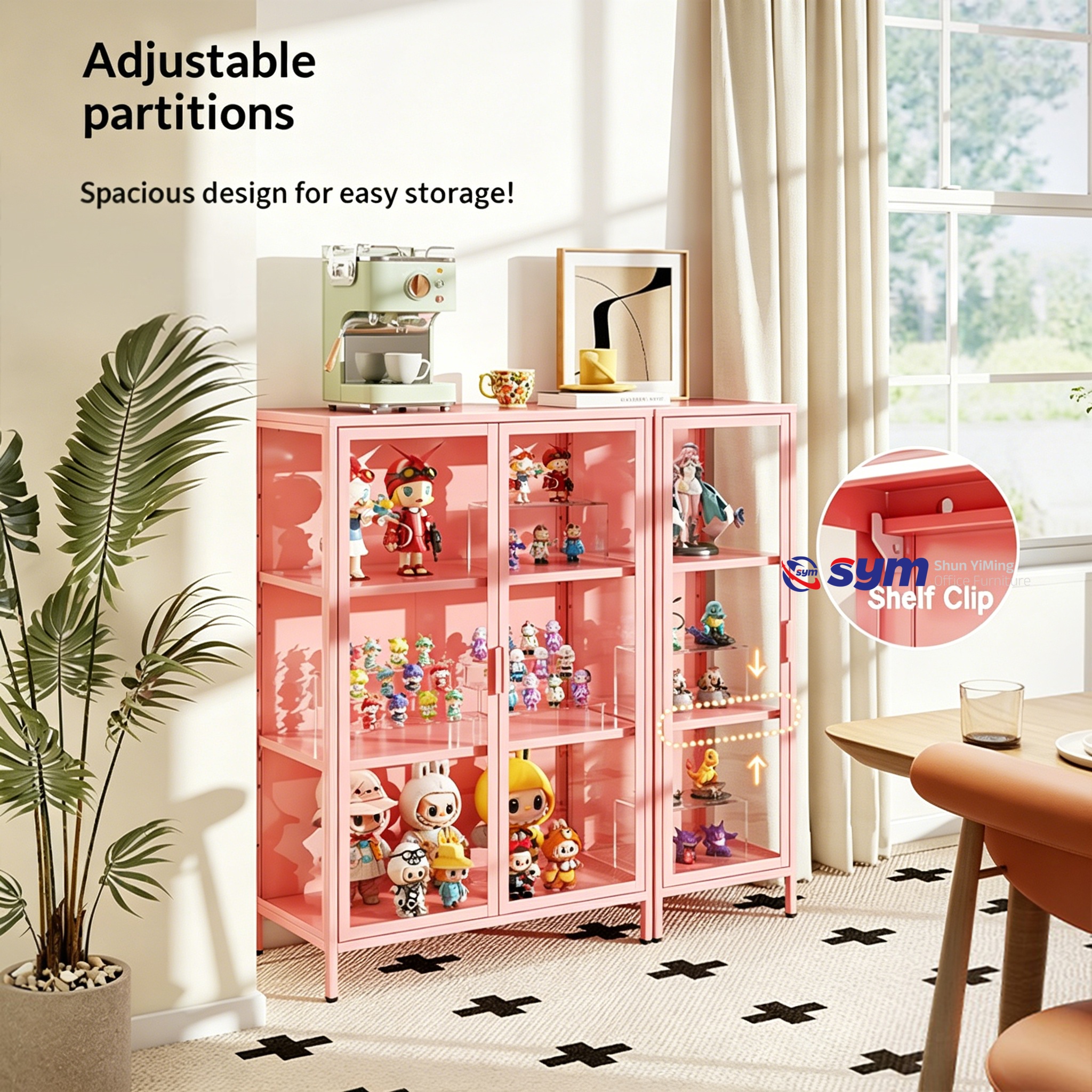 High Transparency Glass Curio Cabinet with Metal Frame, Dustproof Display Case Showcase for Action Figures Collectibles