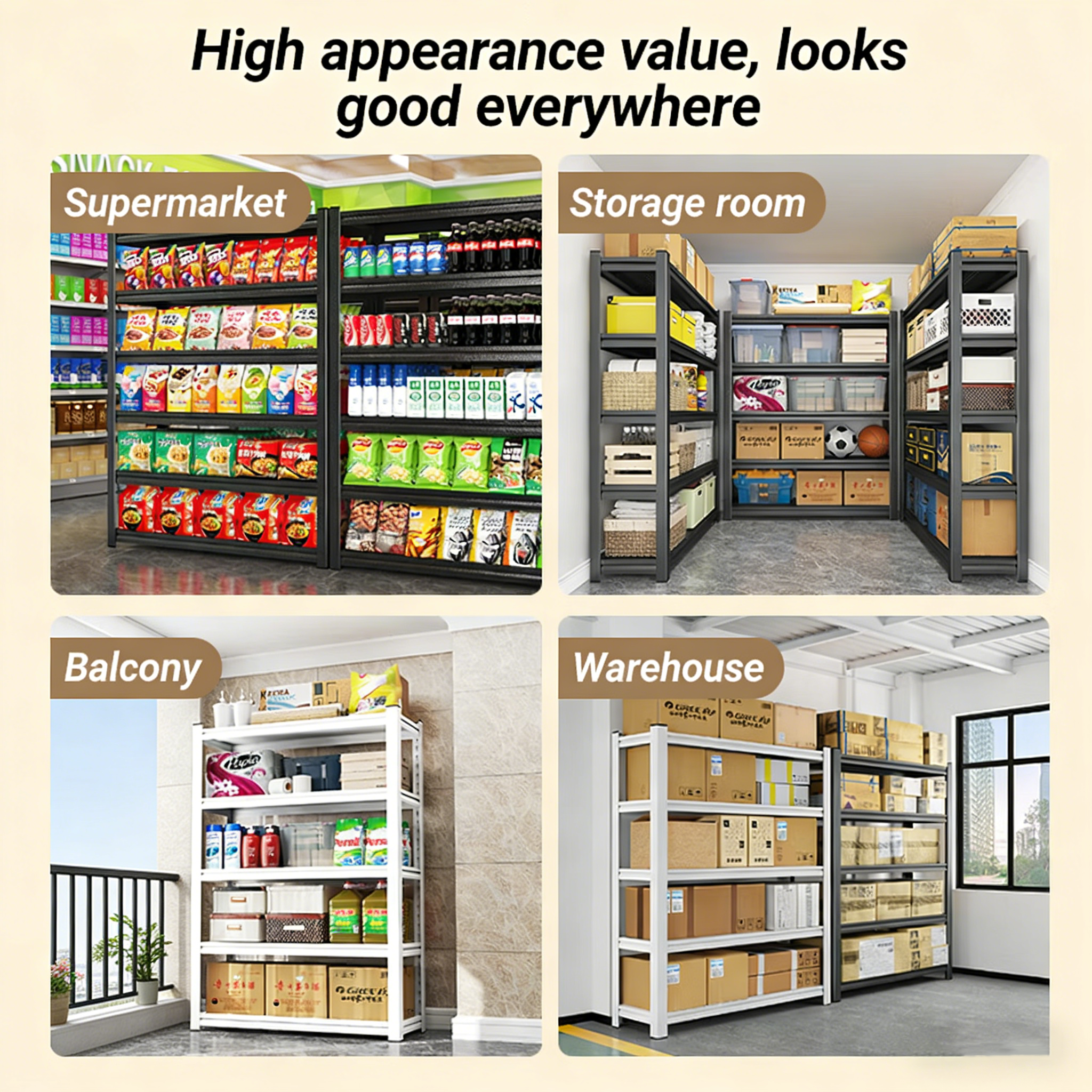 Durable Black Metal Storage Rack Cold Rolled Steel Shelving Unit for Industrial Warehouse Adjustable Metal Storage Rack