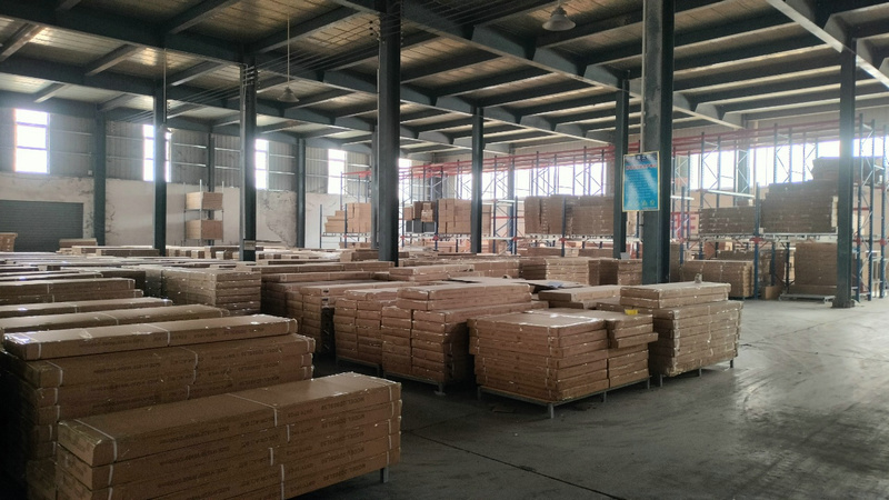 Finished racking products in organized warehouse storage before shipment