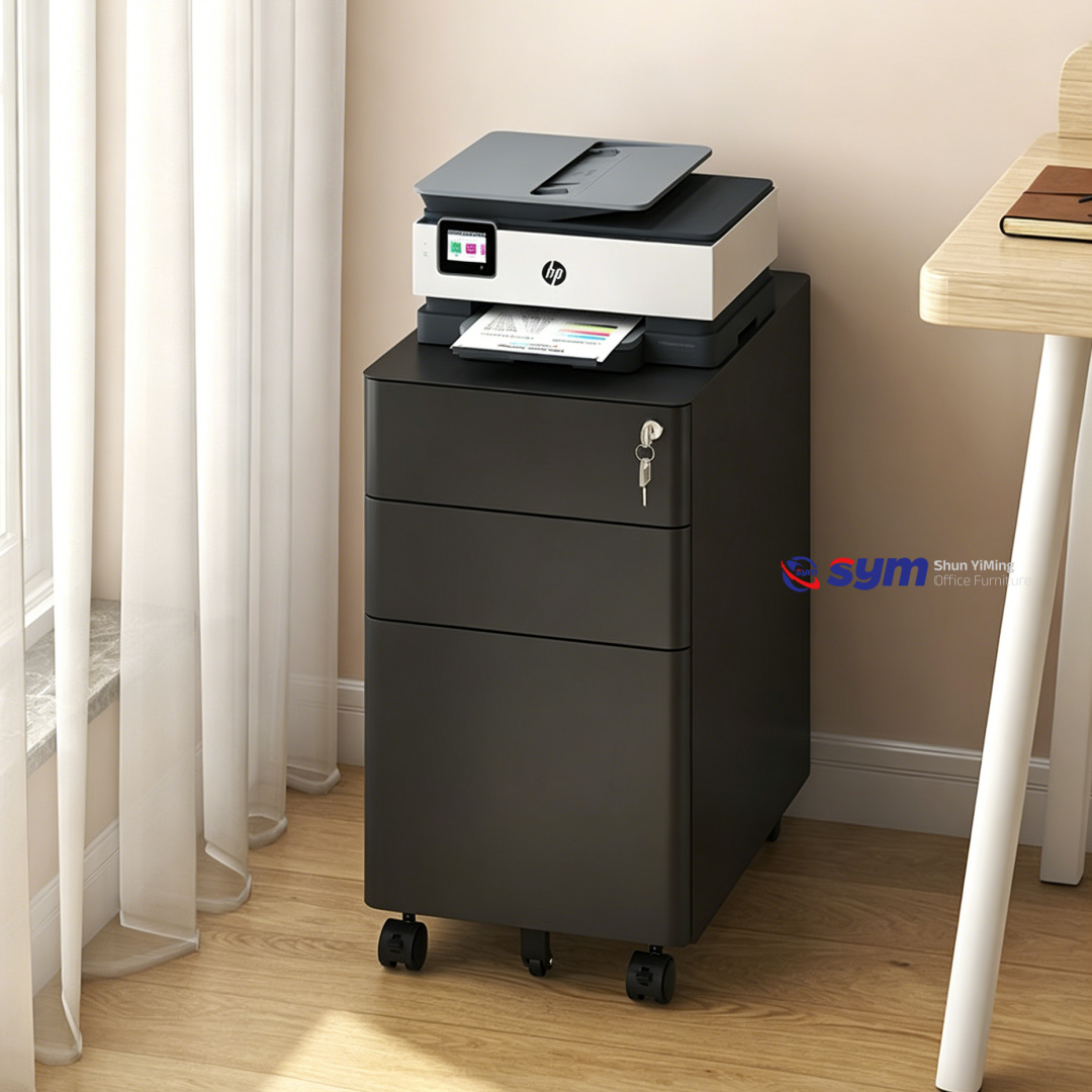 Compact 3 Drawer Steel Mobile Pedestal, Fully Assembled Under Desk Metal File Cabinet with Lock for Executive Office