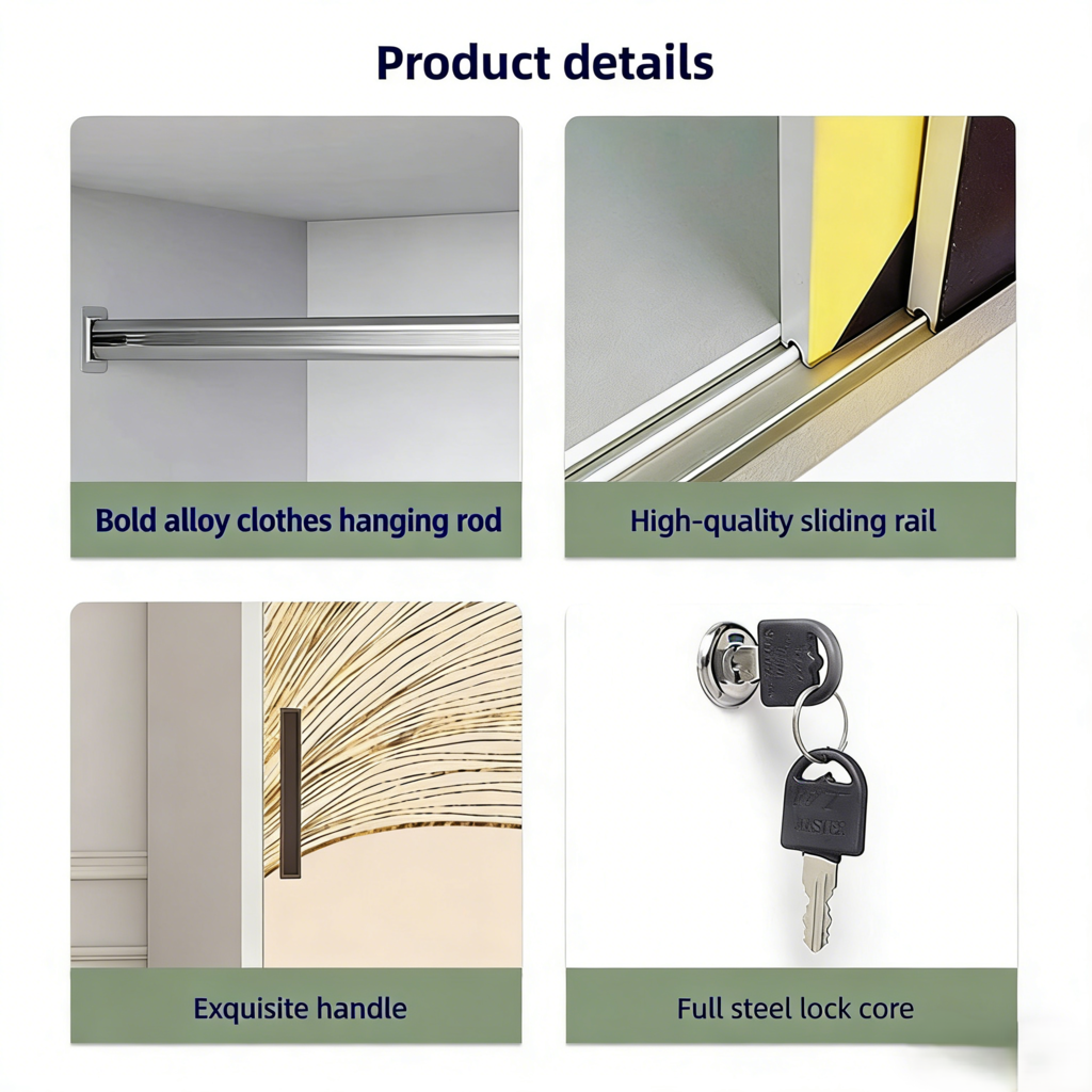 Modern High Quality Customized 3-Door Steel Sliding Closet with Clothes Organizer, Durable and Lockable for Bedroom Storage