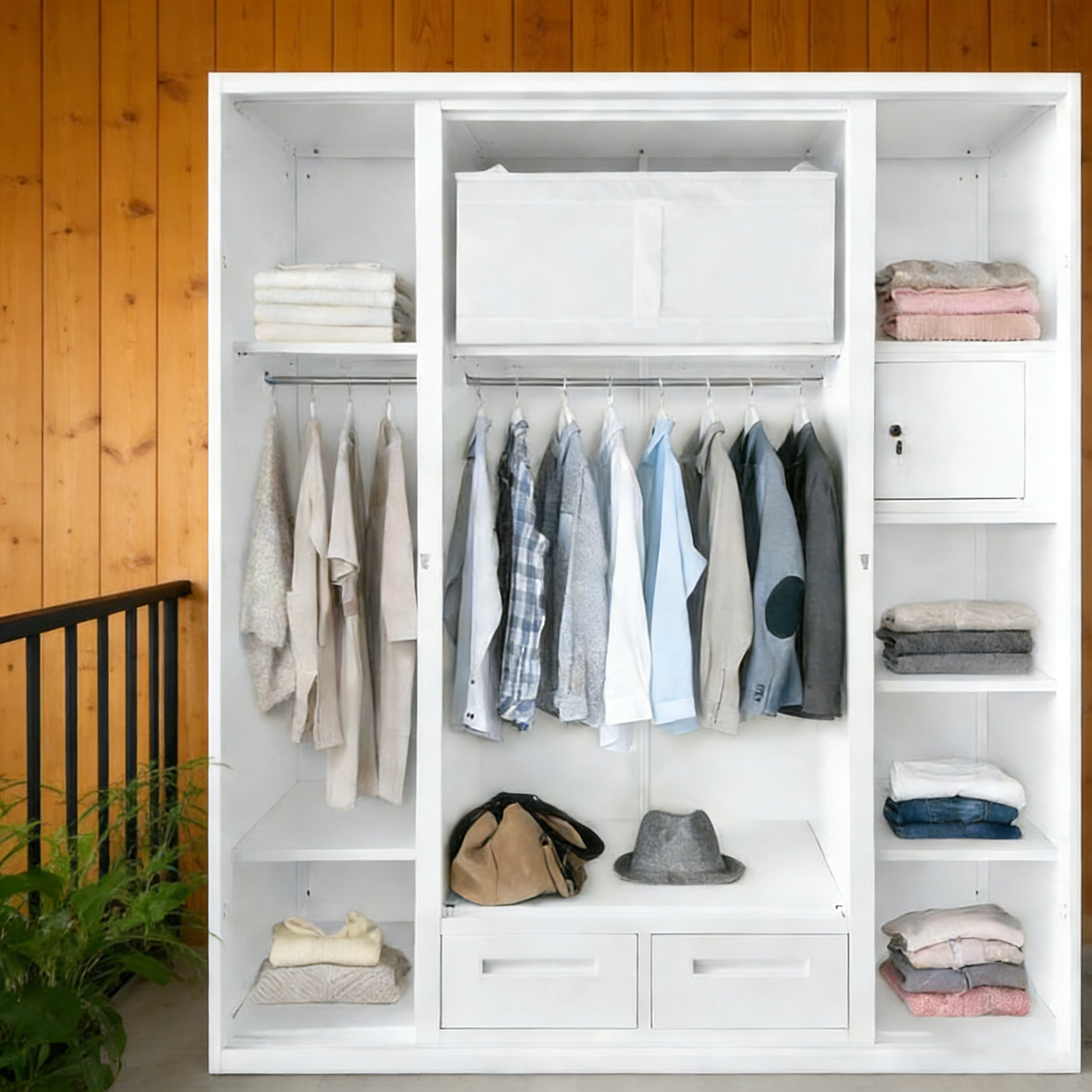High Quality Hot Selling Customized Steel and Iron Storage Locker with Mirror, 2-Door Metal Wardrobe for Bedroom Home Furniture