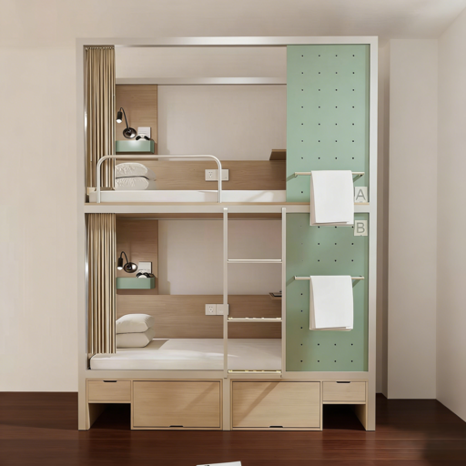 Hot Selling Customize Double Bunk Bed Sound Proof Loft Bed with Curtain Side Ladders for Dormitory Hotel Apartment Hotstel