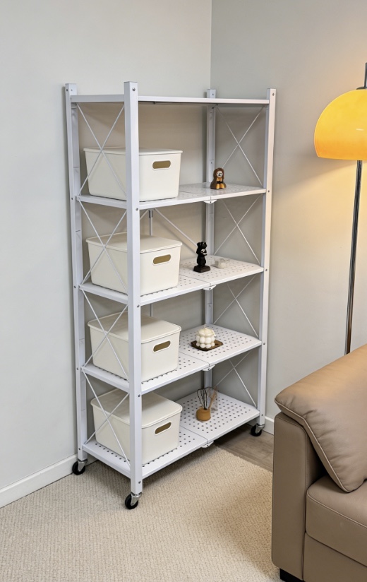 Foldable Metal Kitchen Shelf Organizer Space-Saving Freestanding Countertop Unit for Home Use