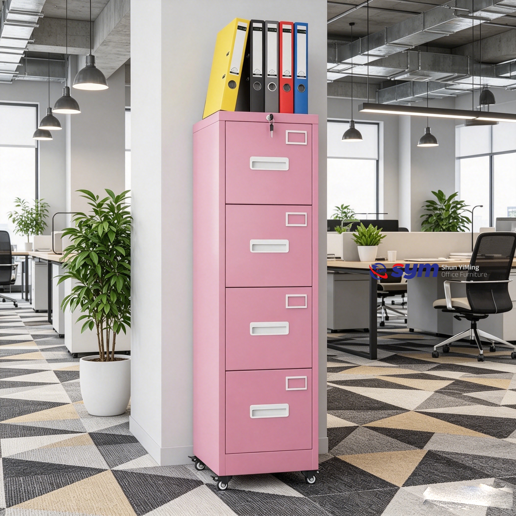 Safe Lock Steel Lateral File Cabinet, Heavy Duty Metal Archive Storage Unit with Adjustable Document Folder Rails