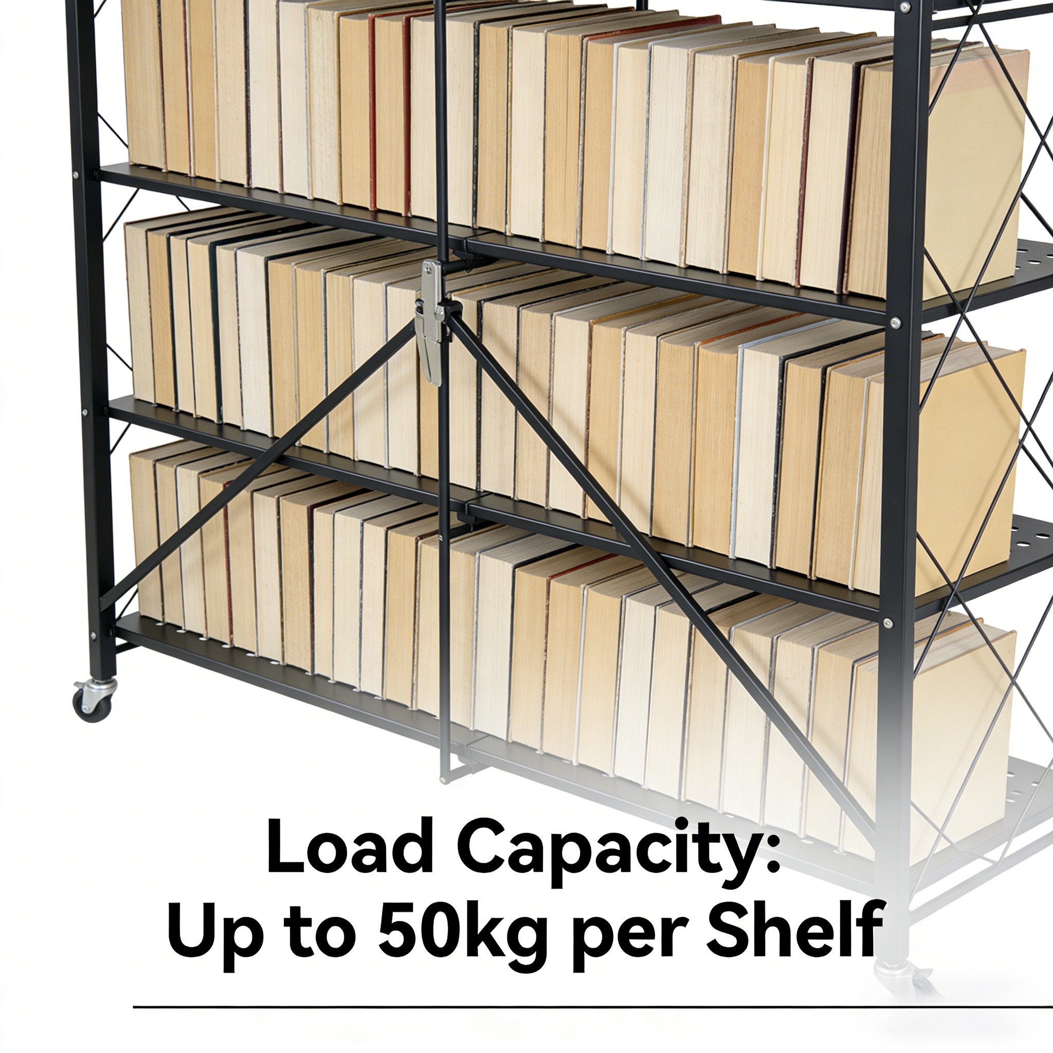 Customized Standing Installation Book Shelf Black Powder Coated Metal Iron Home Kitchen 5 Tier Foldable Storage Racks Shelves