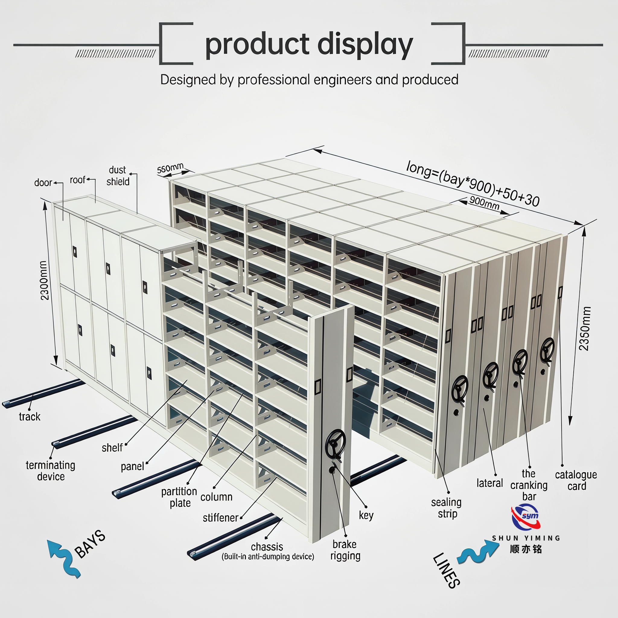Professional Steel Compact Shelving Unit, Mobile High Density Filing Shelves for Corporate Archive Storage Room