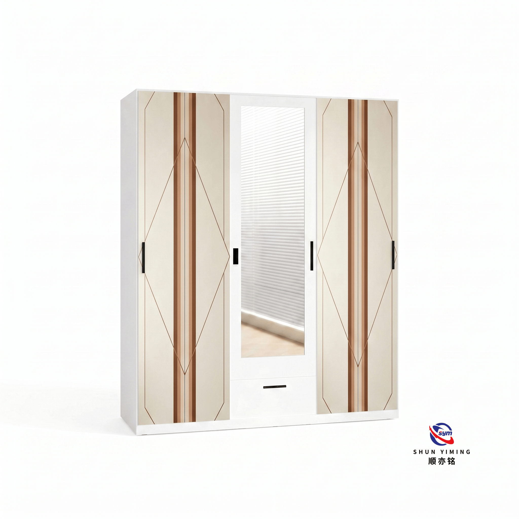 Family Size Printed Steel Wardrobe Closet, Multi Compartment Metal Clothes Storage Cabinet with 3D Graphic Design