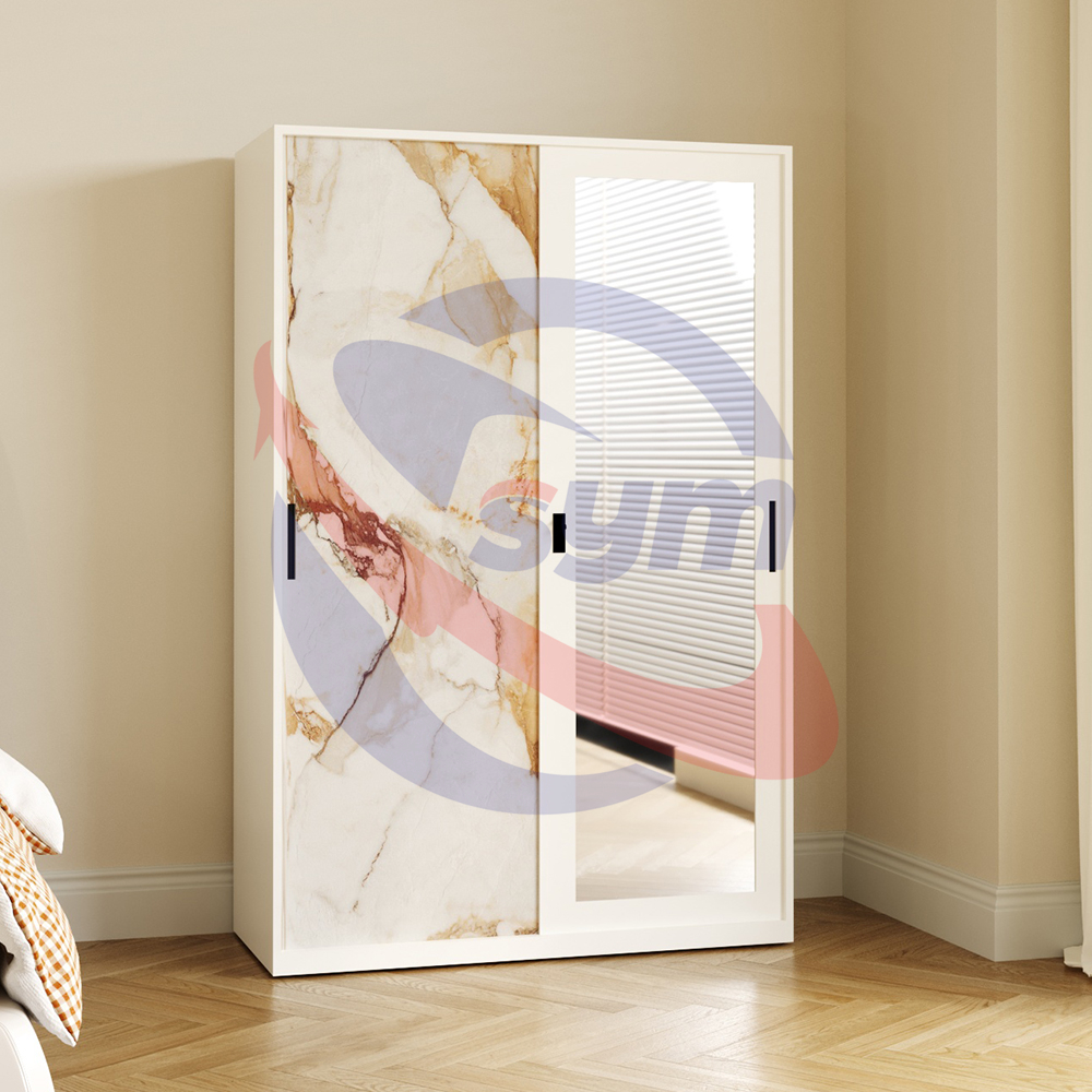 Durable Wood Grain Printed Metal Wardrobe KD Structure Steel Clothes Cabinet for Residential Project Use