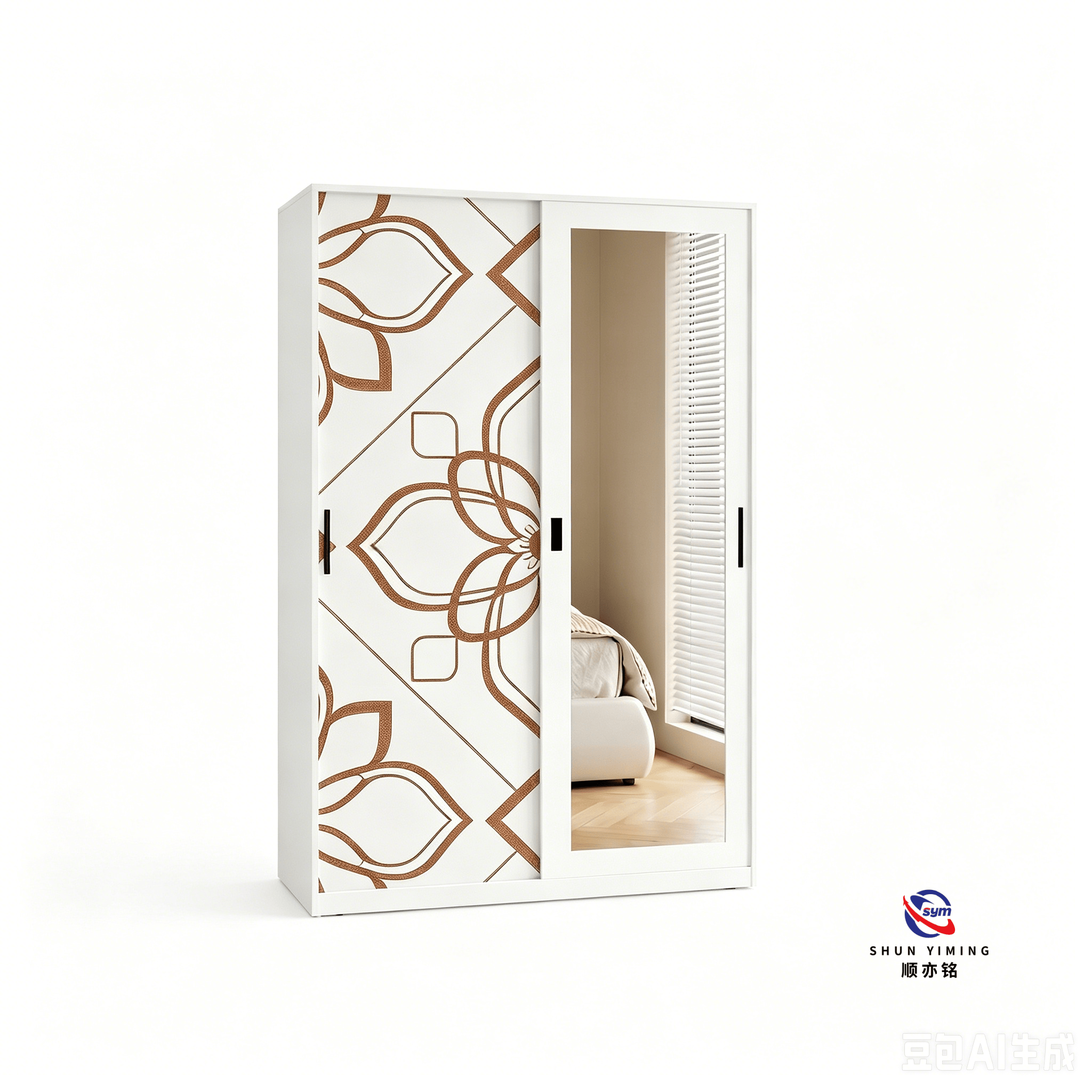 Creative Graphic Printed Steel Wardrobe, Modern Metal Bedroom Storage Closet with High Definition Flower Pattern