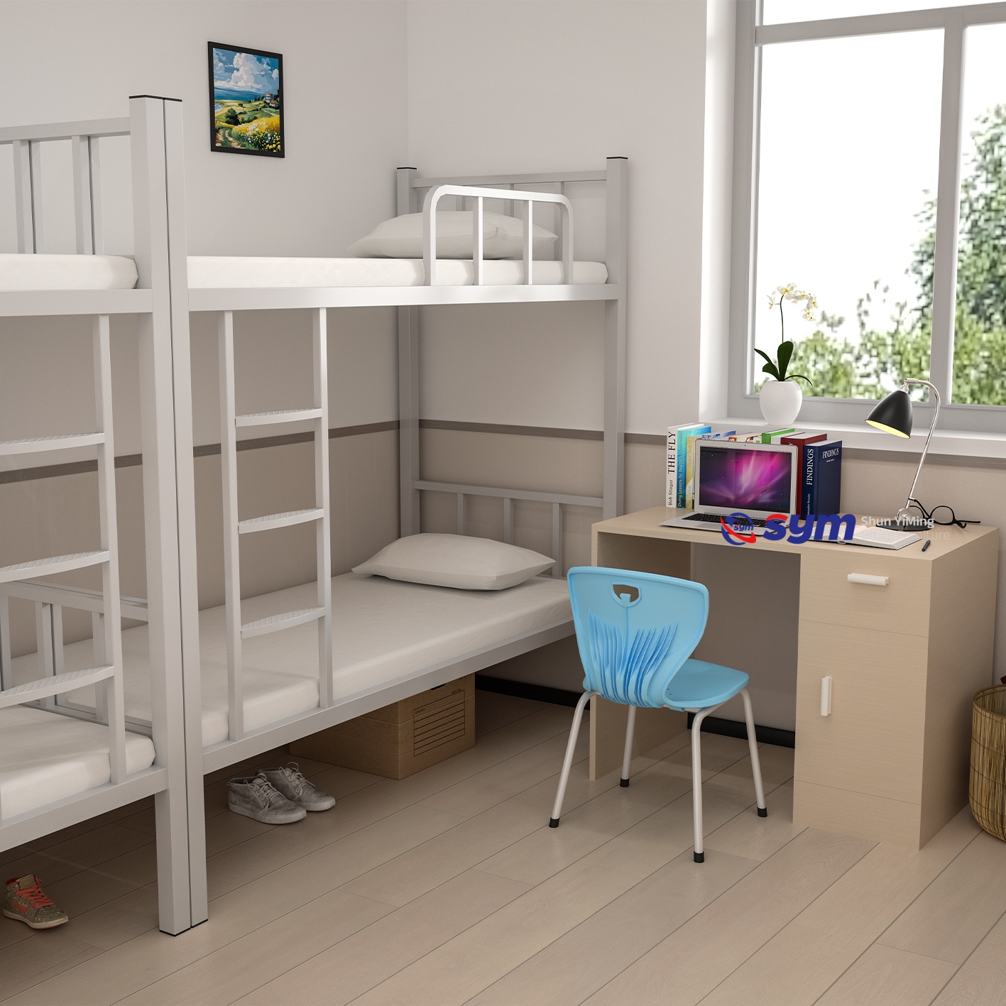 Vibration-free Metal Bed Frame with Solid Slats, Squeak-free Steel Platform Bed Base for Dormitory Living Room