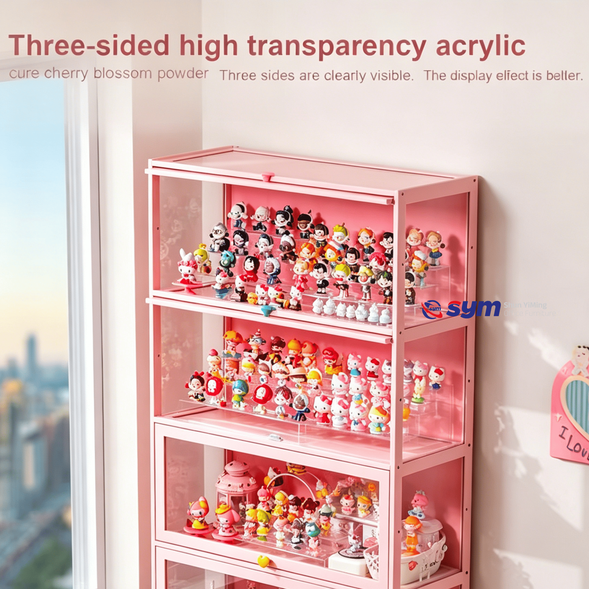 High Transparency Glass Curio Cabinet with Metal Frame, Dustproof Action Figure Showcase for Living Room Storage