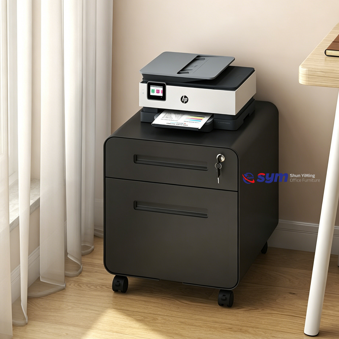 Contemporary 3 Drawer Metal Mobile Pedestal, Steel Under Desk File Cabinet with Hidden Wheels for Executive Table