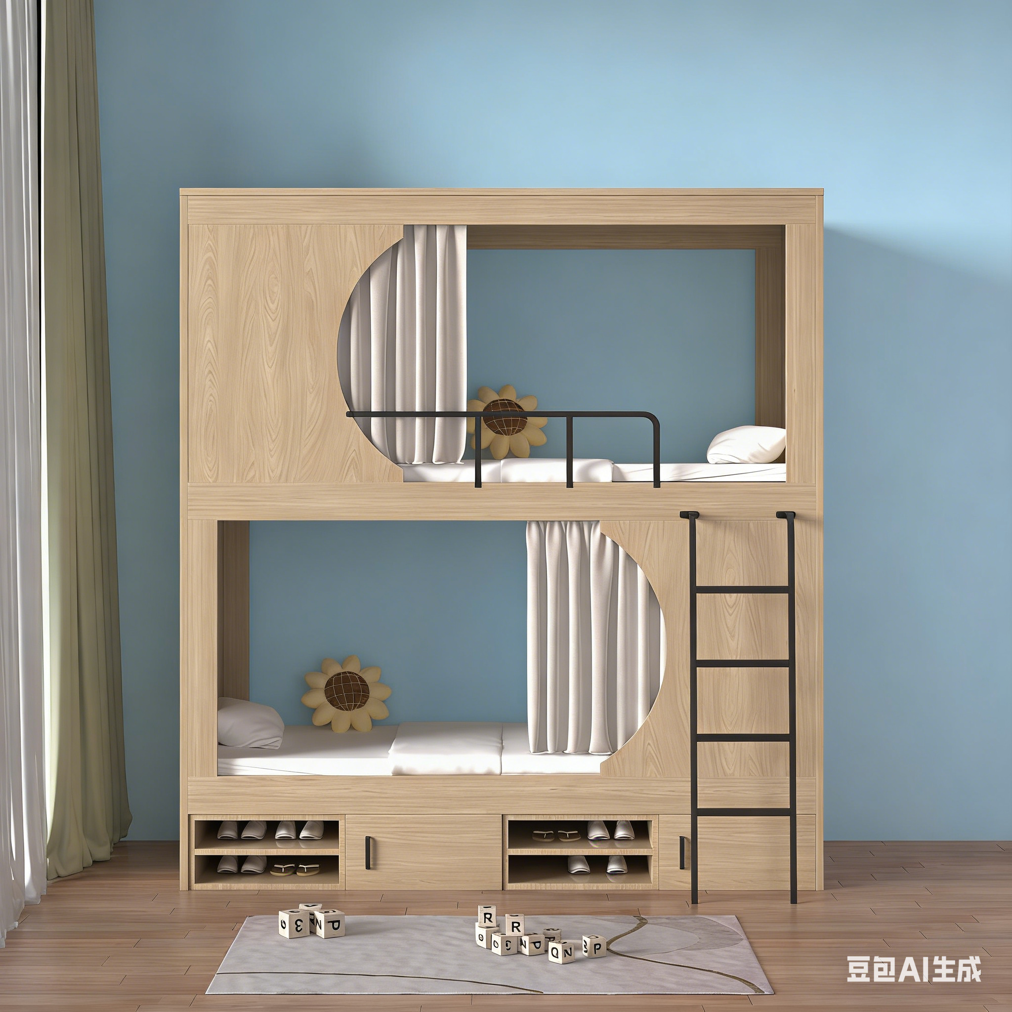 Modern High-Low E-Sports Feature Wood Space Capsule Design Metal Bunk Bed for School Dormitory Apartment Youth Hostel Hotel