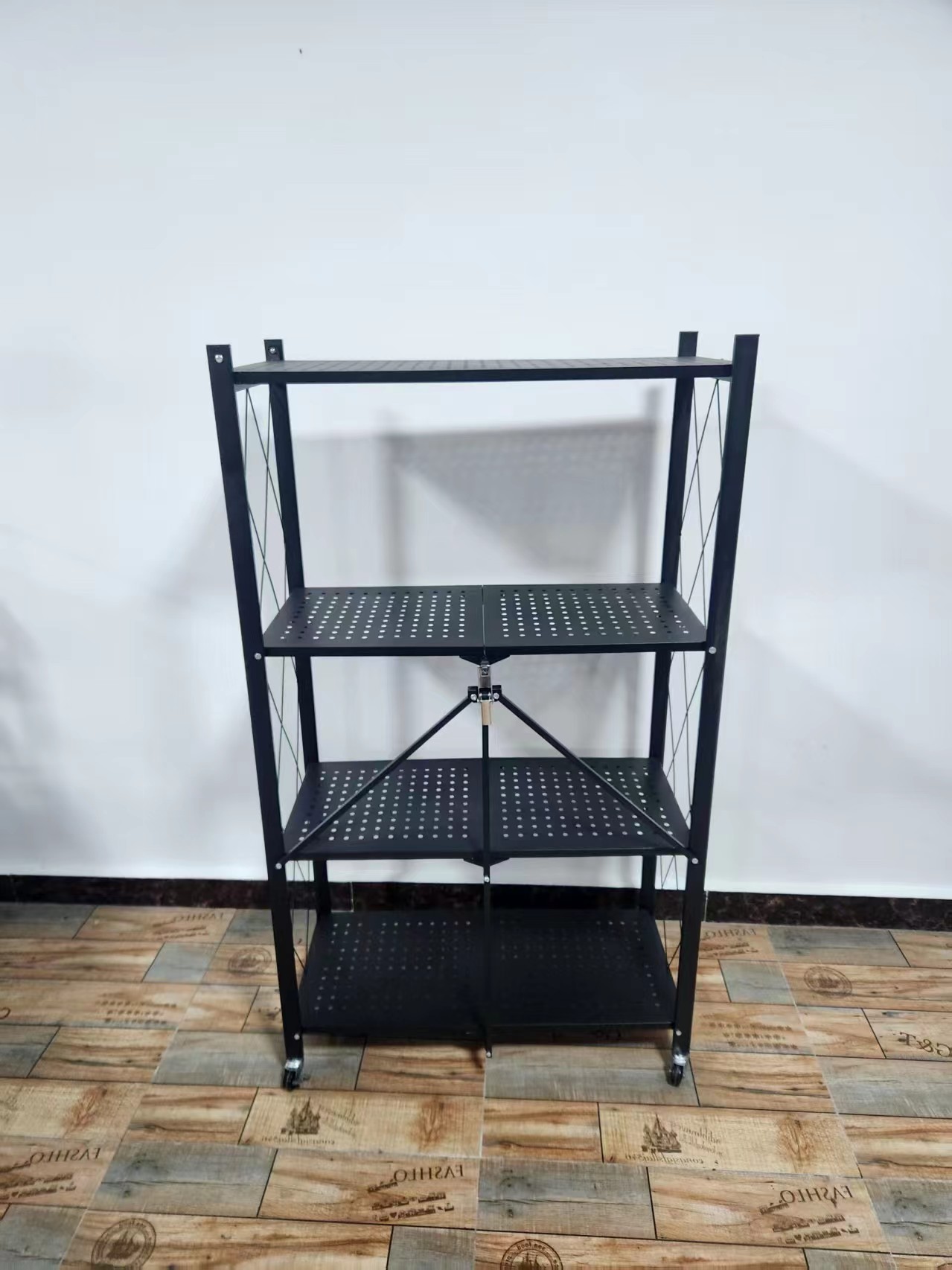 Home Kitchen Metal Folding Storage Shelf Racks With Universal Wheels 4-tire Estantes Foldable Folding Removable Shelves