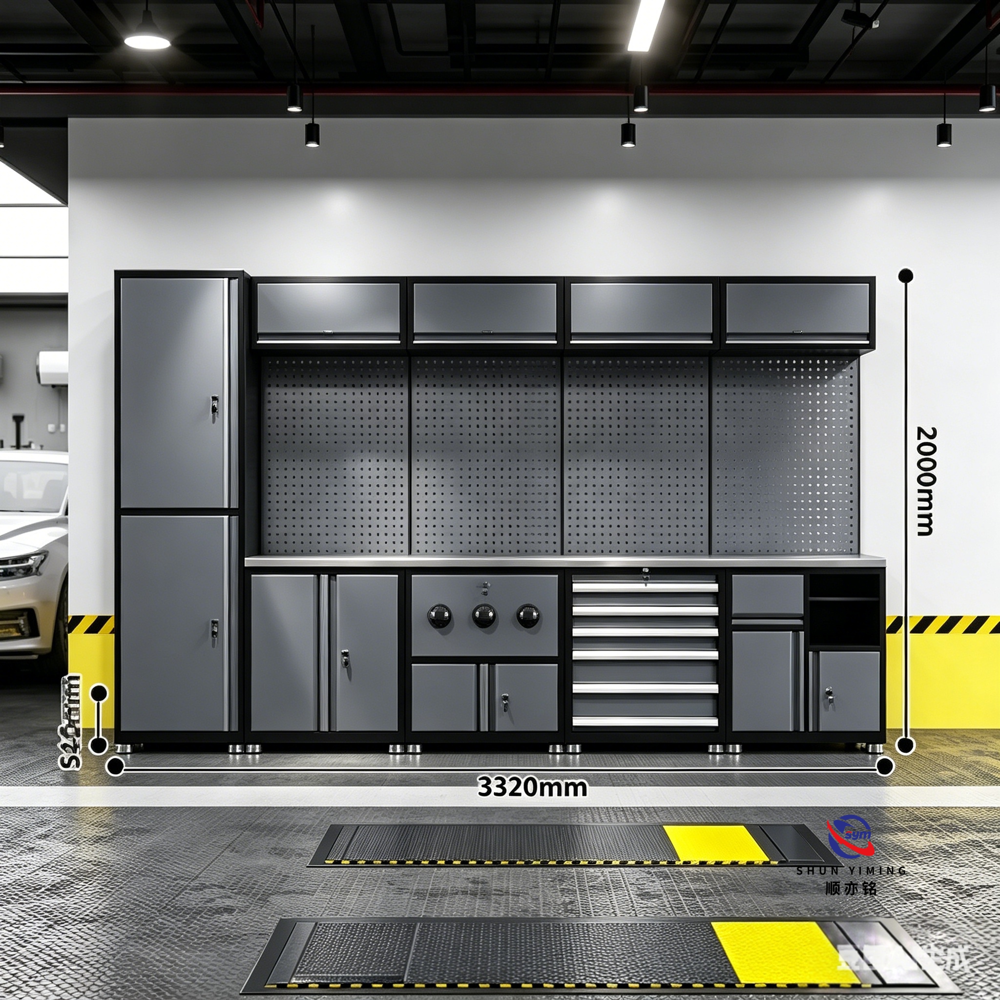 5-Piece Modular Garage Storage System, Heavy Duty Steel Combined Workbench with Tool Chest & Wall Cabinets