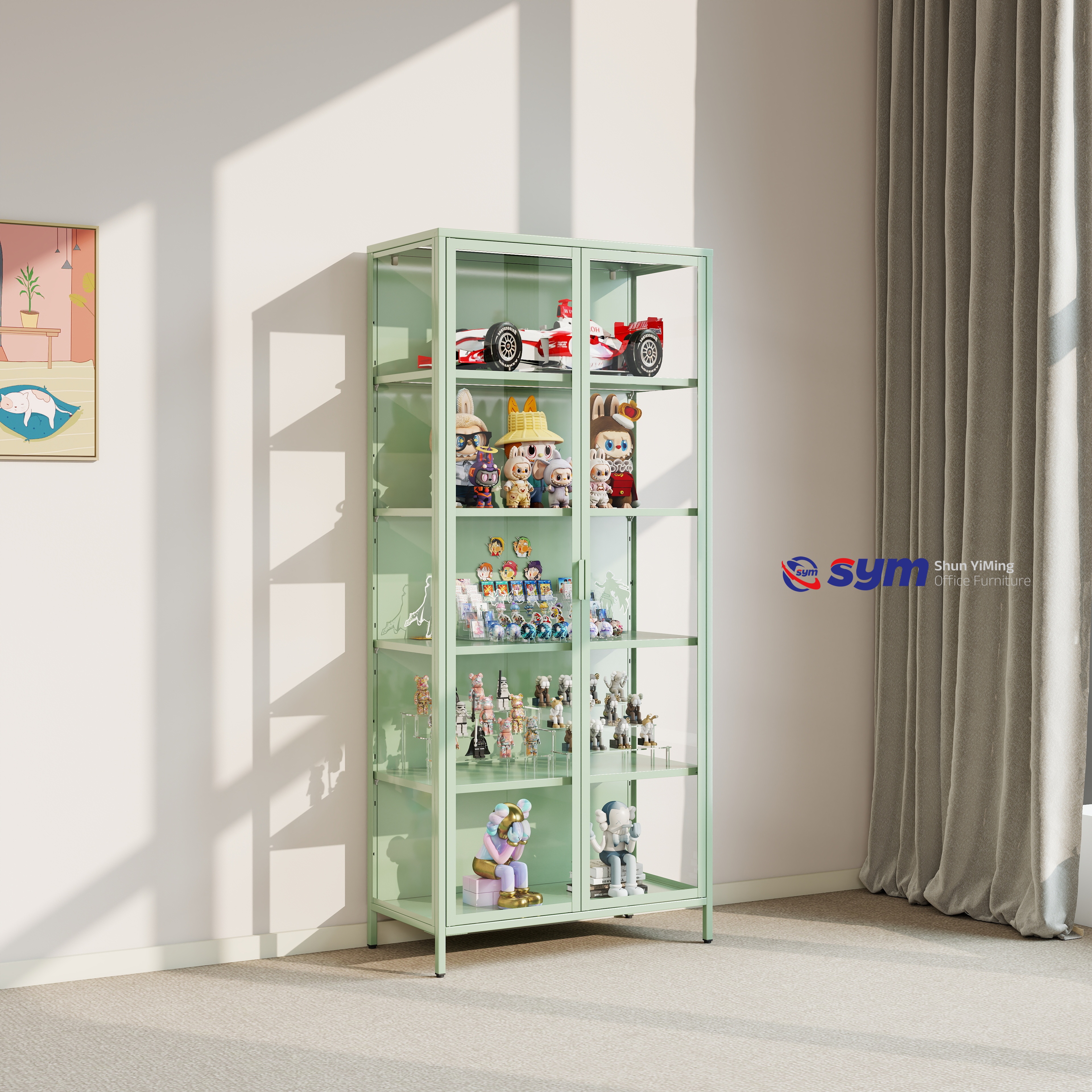 Heavy Gauge Metal Frame Glass Display Cabinet, Moisture-proof Action Figure Showcase Wardrobe with Secure Lock Set